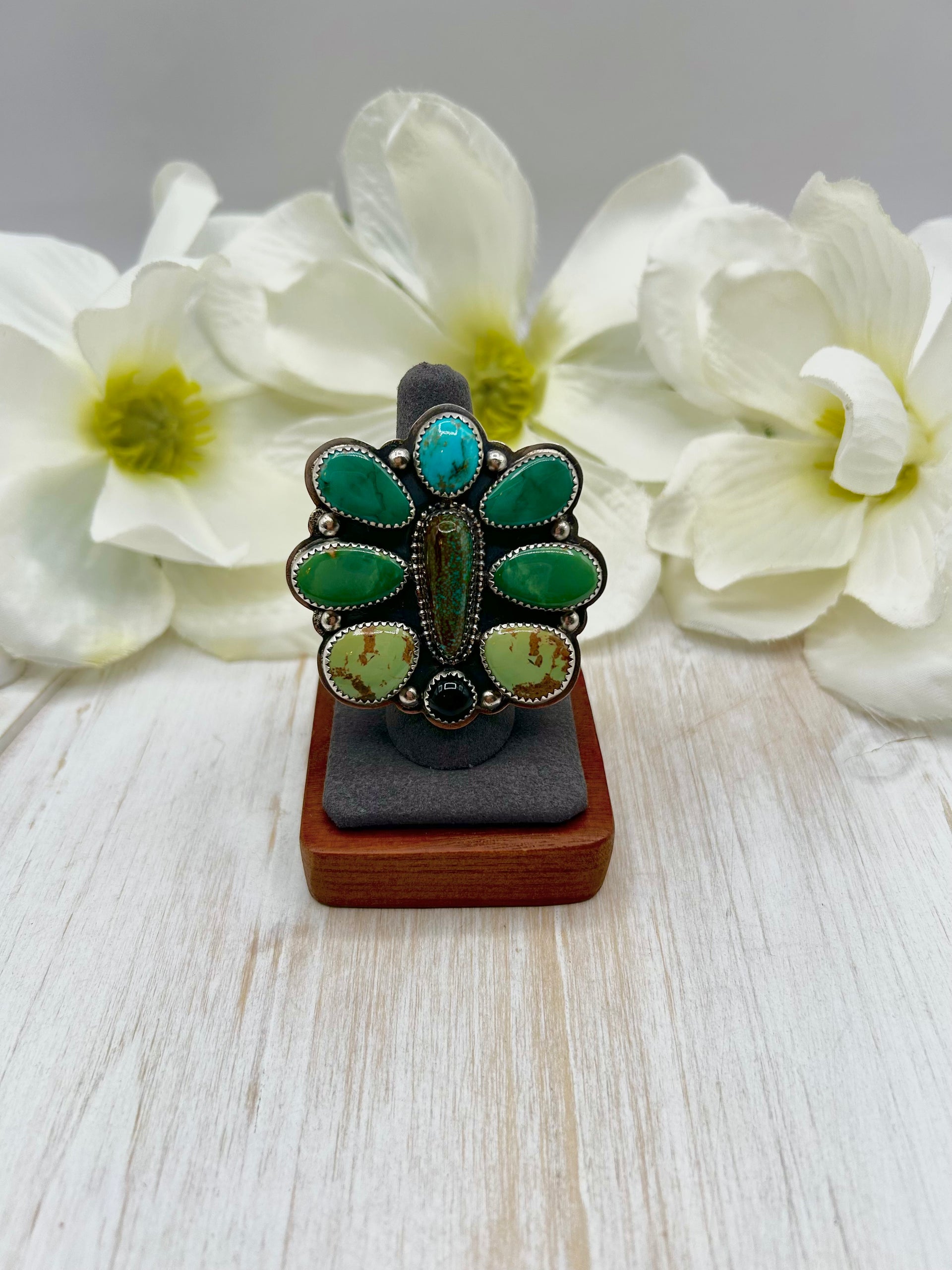 Navajo Made Multi Stone & Sterling Silver Adjustable Ring