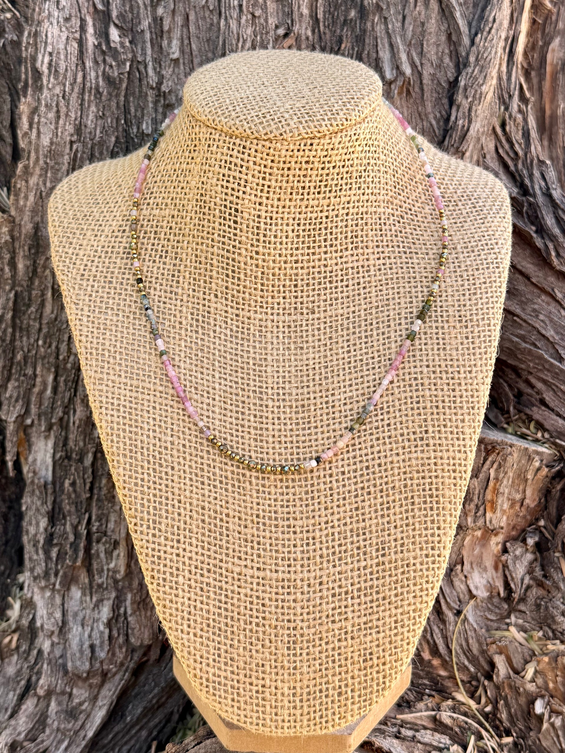 Eileen Quezada Watermelon Tourmaline & 14k Gold Plated Sterling Silver Beaded Necklace