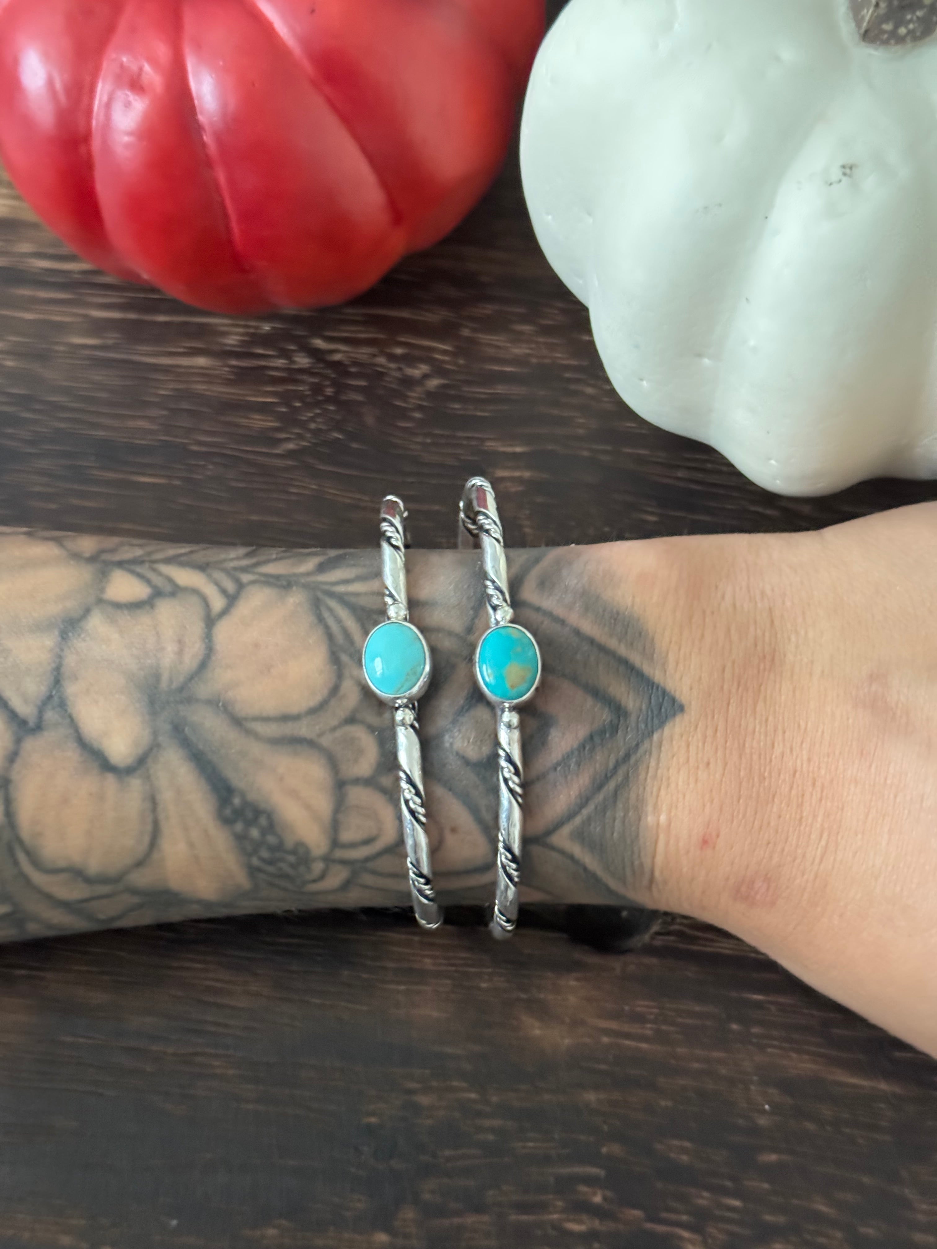 Navajo Made Kingman Turquoise & Sterling Silver Cuff Bracelet