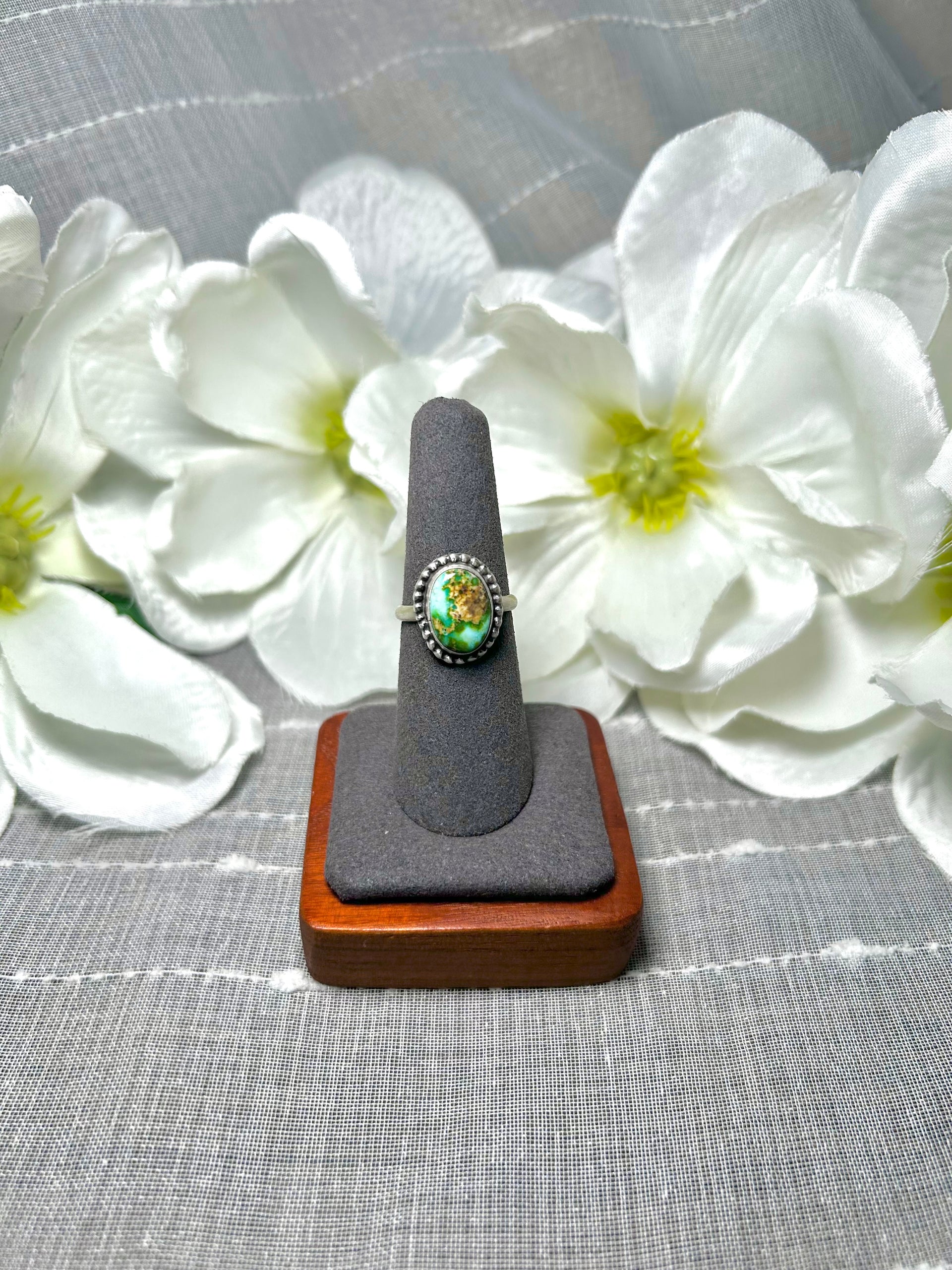 Navajo Made Natural Sonoran Mountain Turquoise & Sterling Silver Ring Size 7