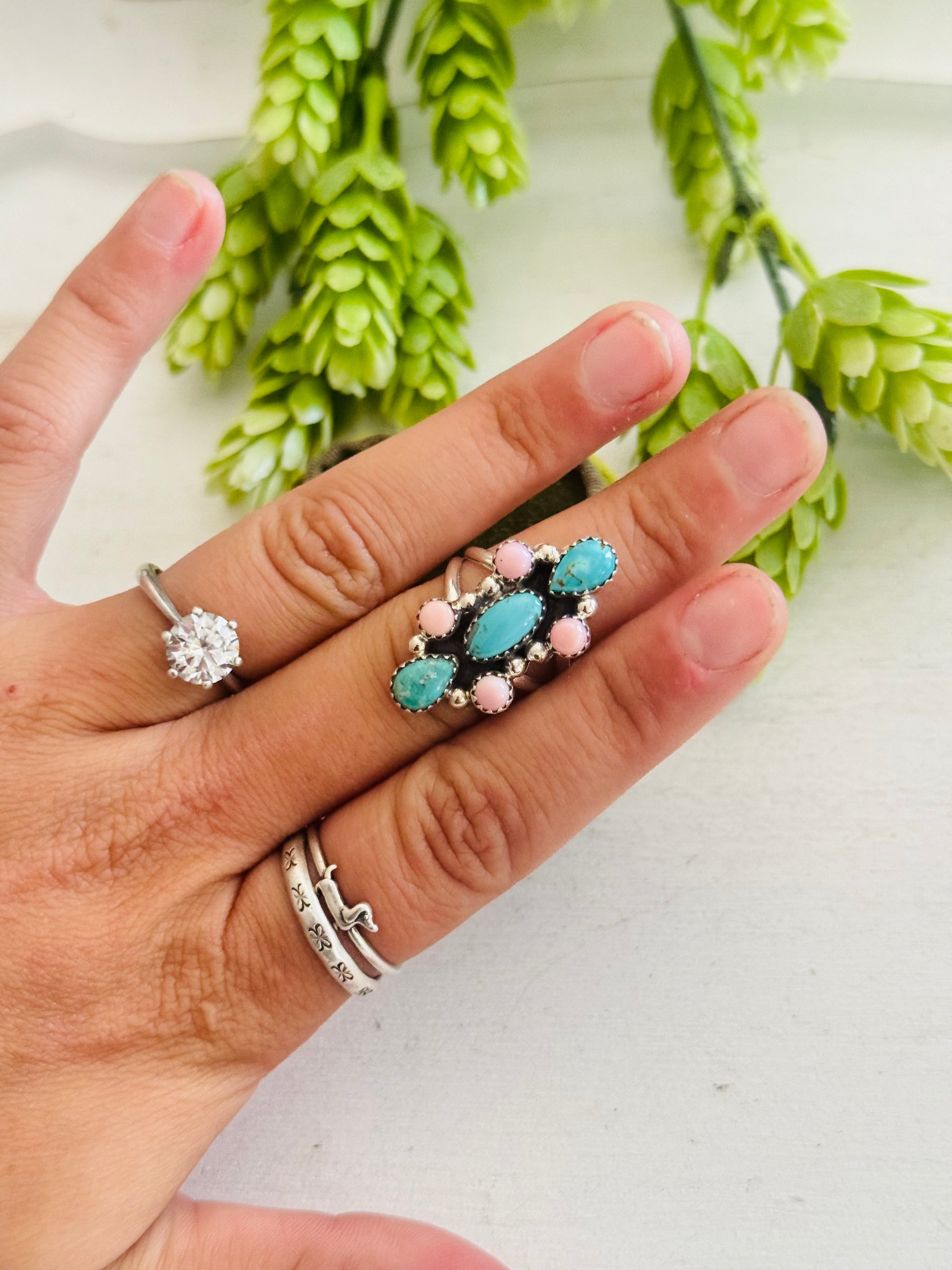 Navajo Made Multi Stone & Sterling Silver Cluster Ring