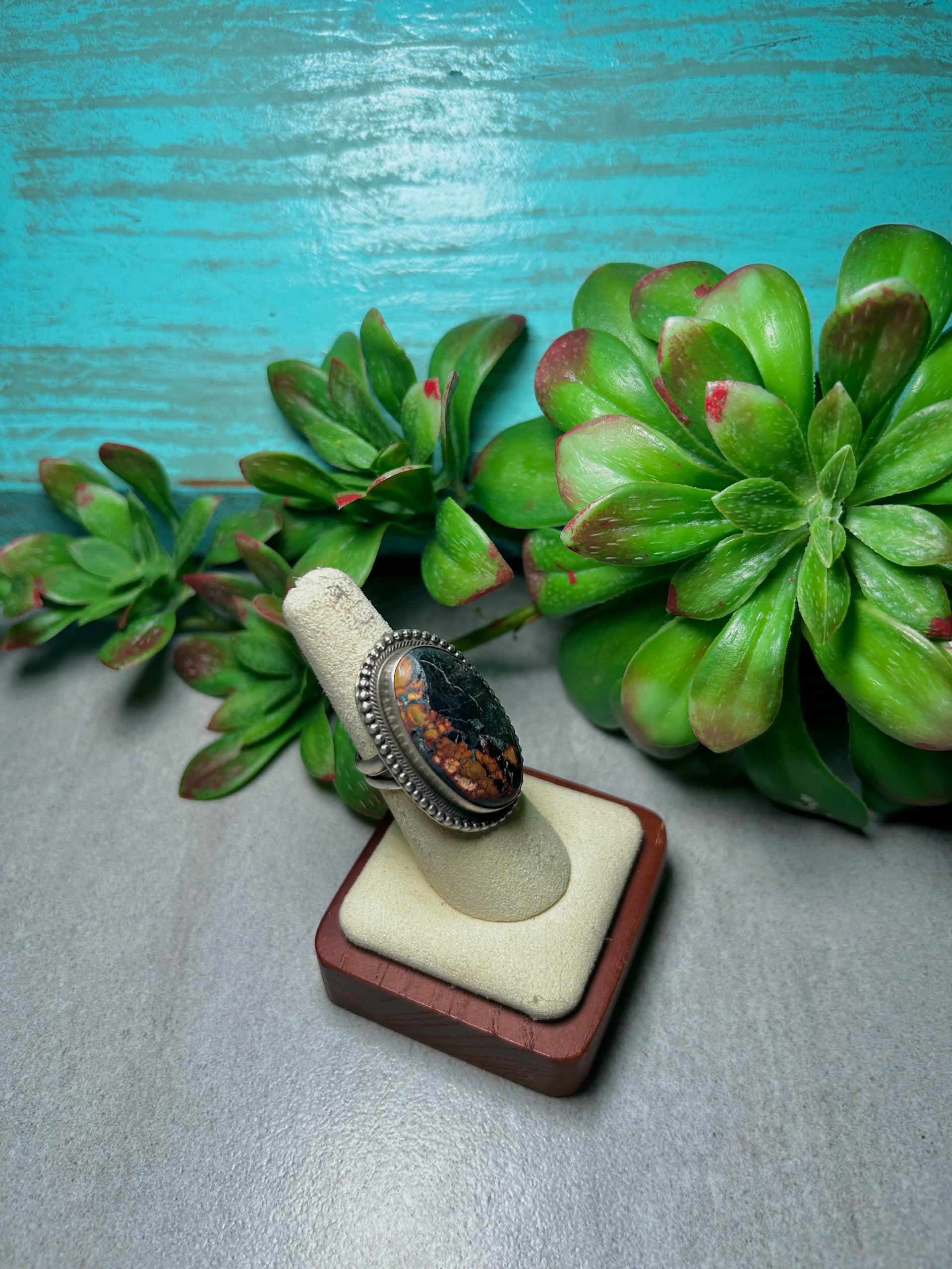 Antionette Largo Black Jack Turquoise & Sterling Silver Ring Size 6.75