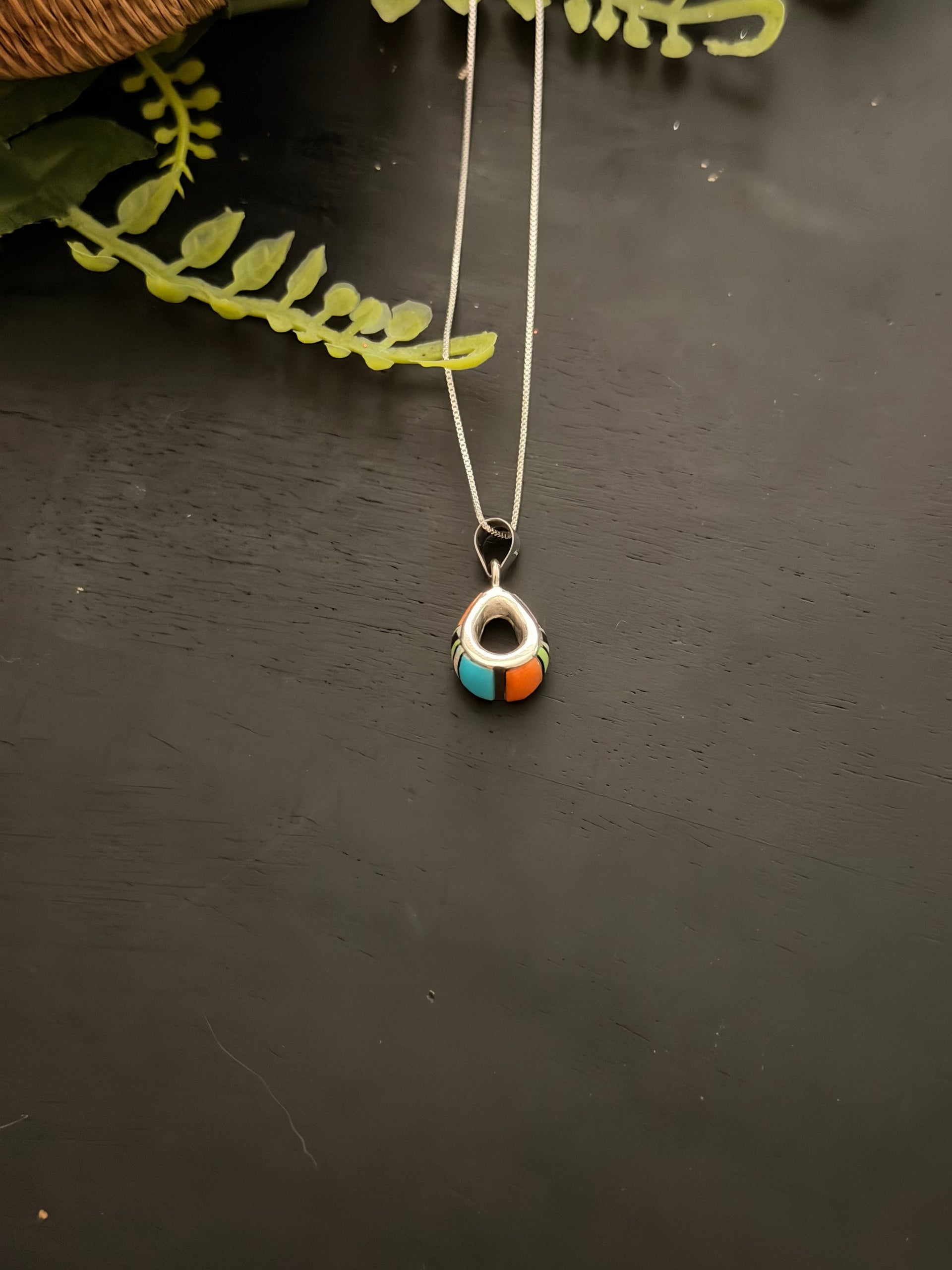 Navajo Made Multi Stone & Sterling Silver Inlay Necklace