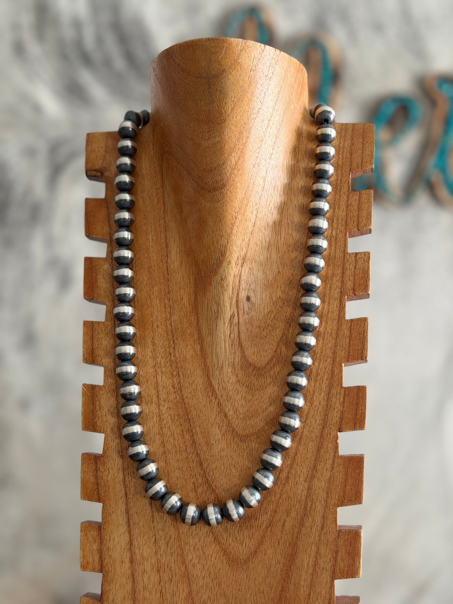 Navajo Strung Sterling Silver 12 MM 26 inch Machine Made Pearl Necklace