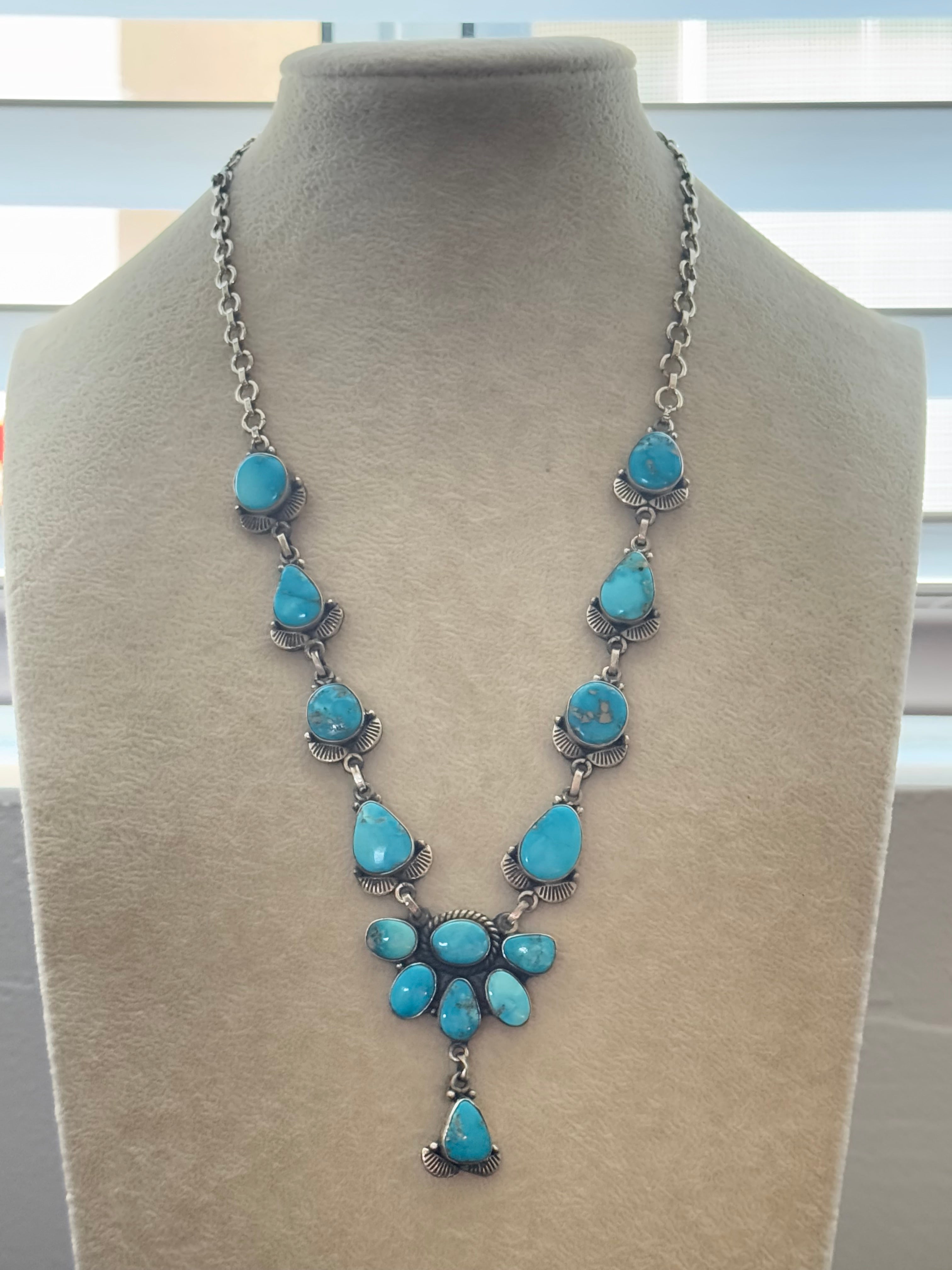 TTD Valley Blue Turquoise & Sterling Silver Lariat Necklace