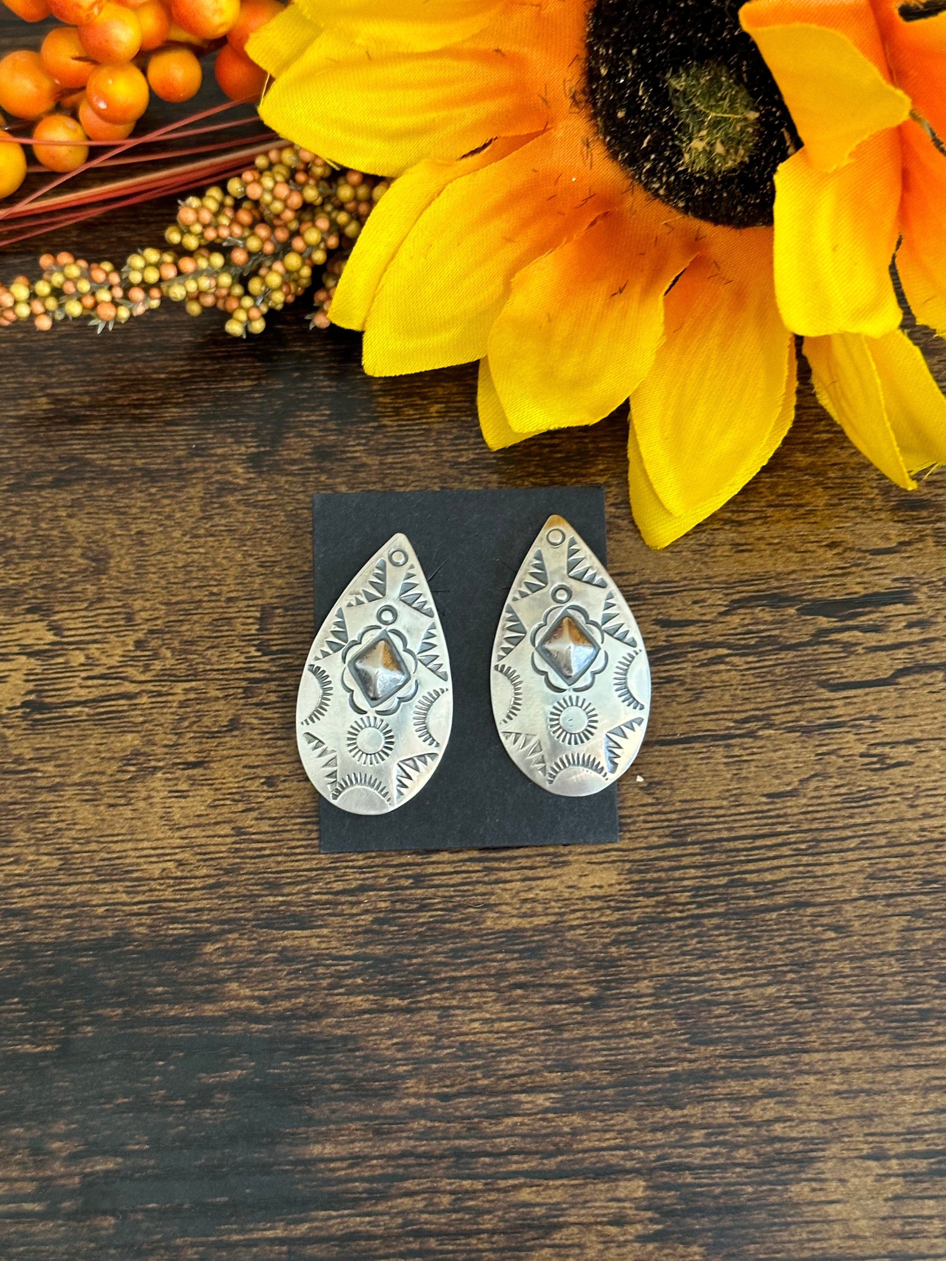 Navajo Made Sterling Silver Post Concho Earrings