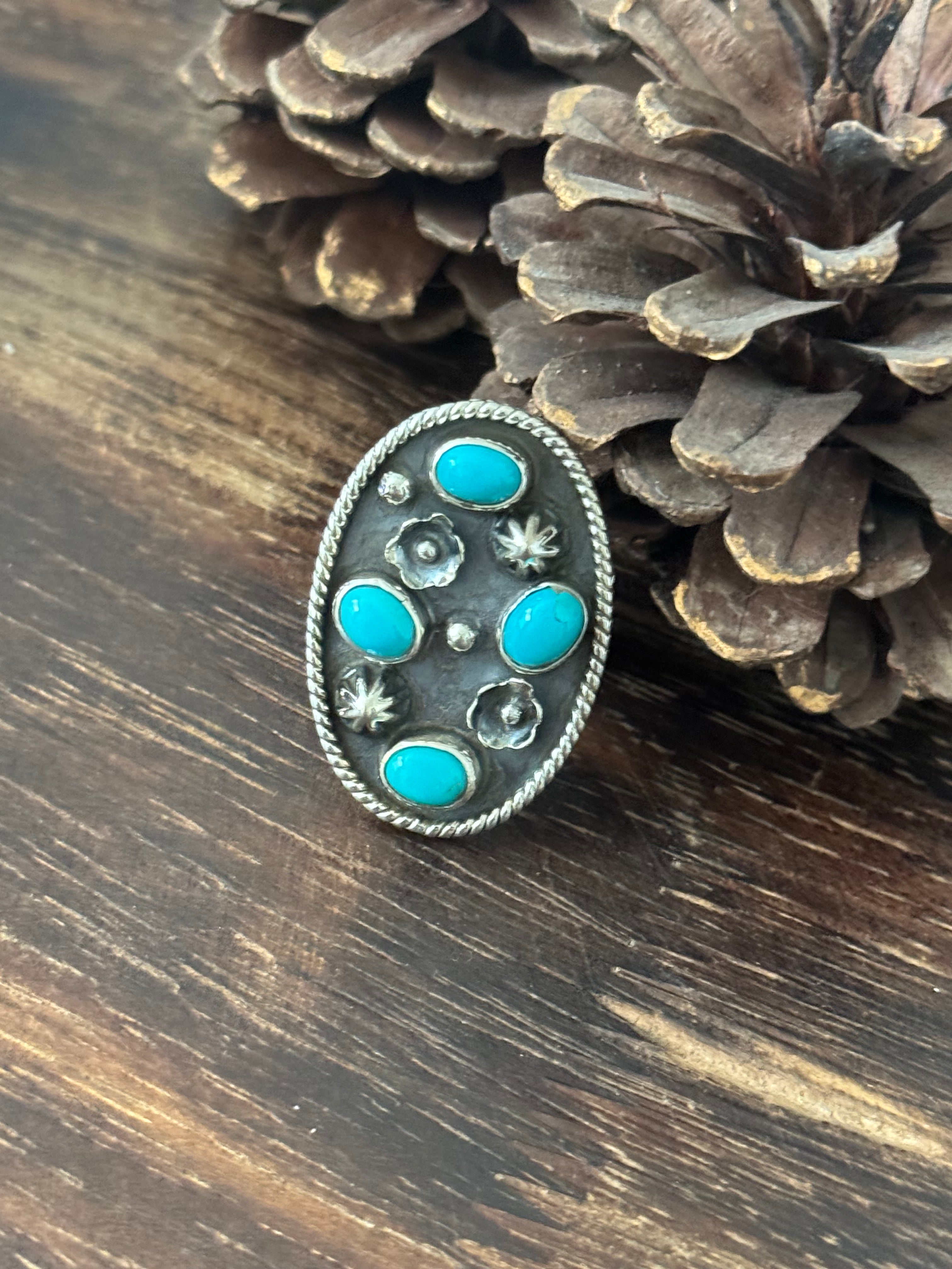 Southwest Handmade Kingman Turquoise & Sterling Silver Adjustable Ring