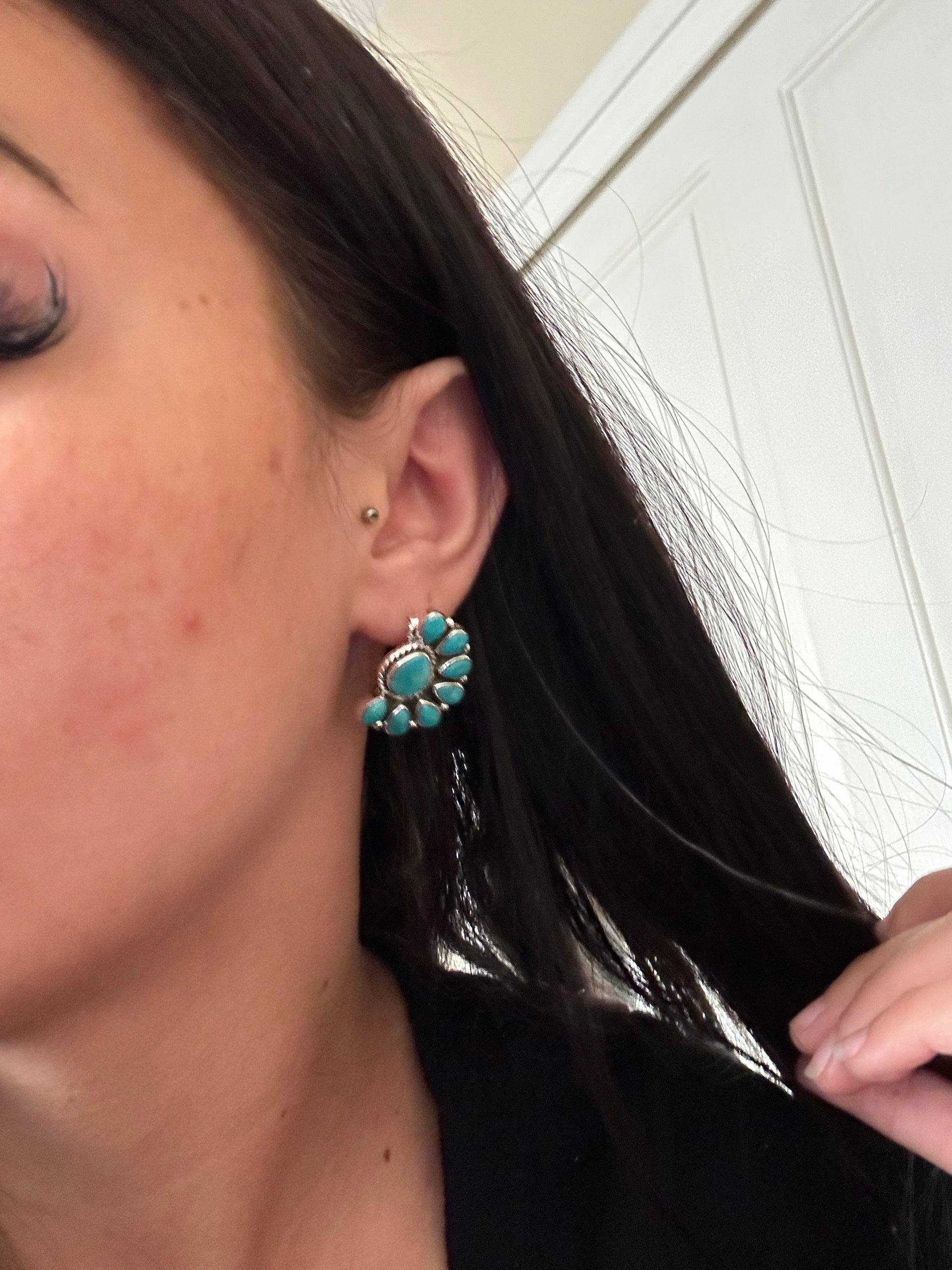 Southwest Handmade Kingman Turquoise & Sterling Silver Post Earrings