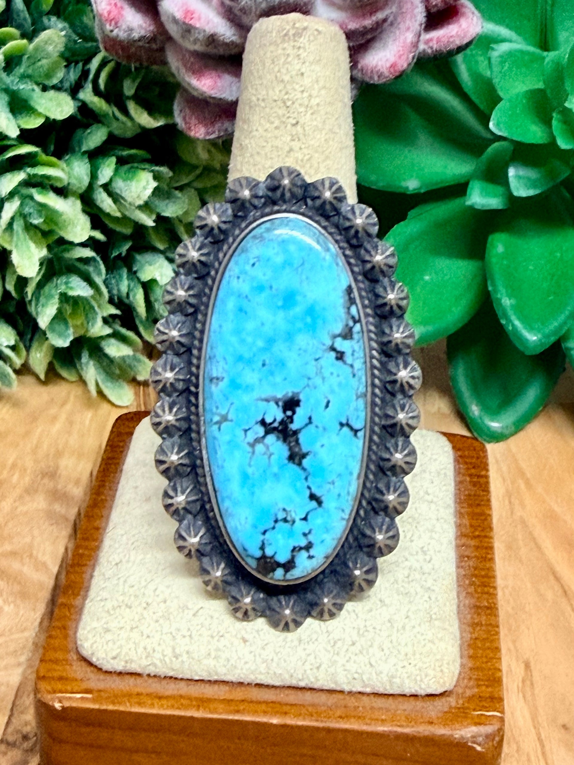 Southwest Handmade Kingman Turquoise & Sterling Silver Ring Size 10.25