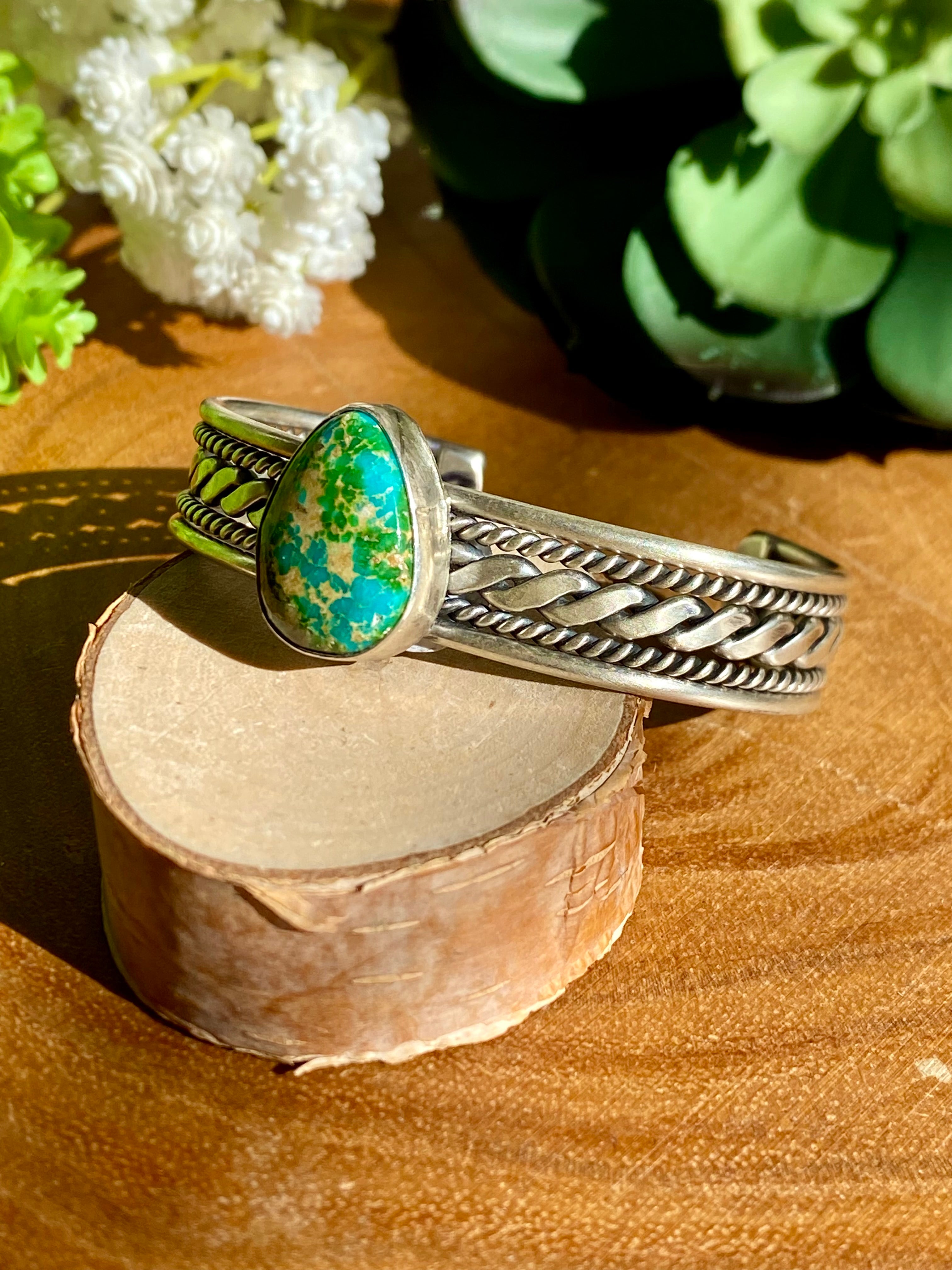 Navajo Made Sonoran Mountain Turquoise & Sterling Silver Cuff Bracelet