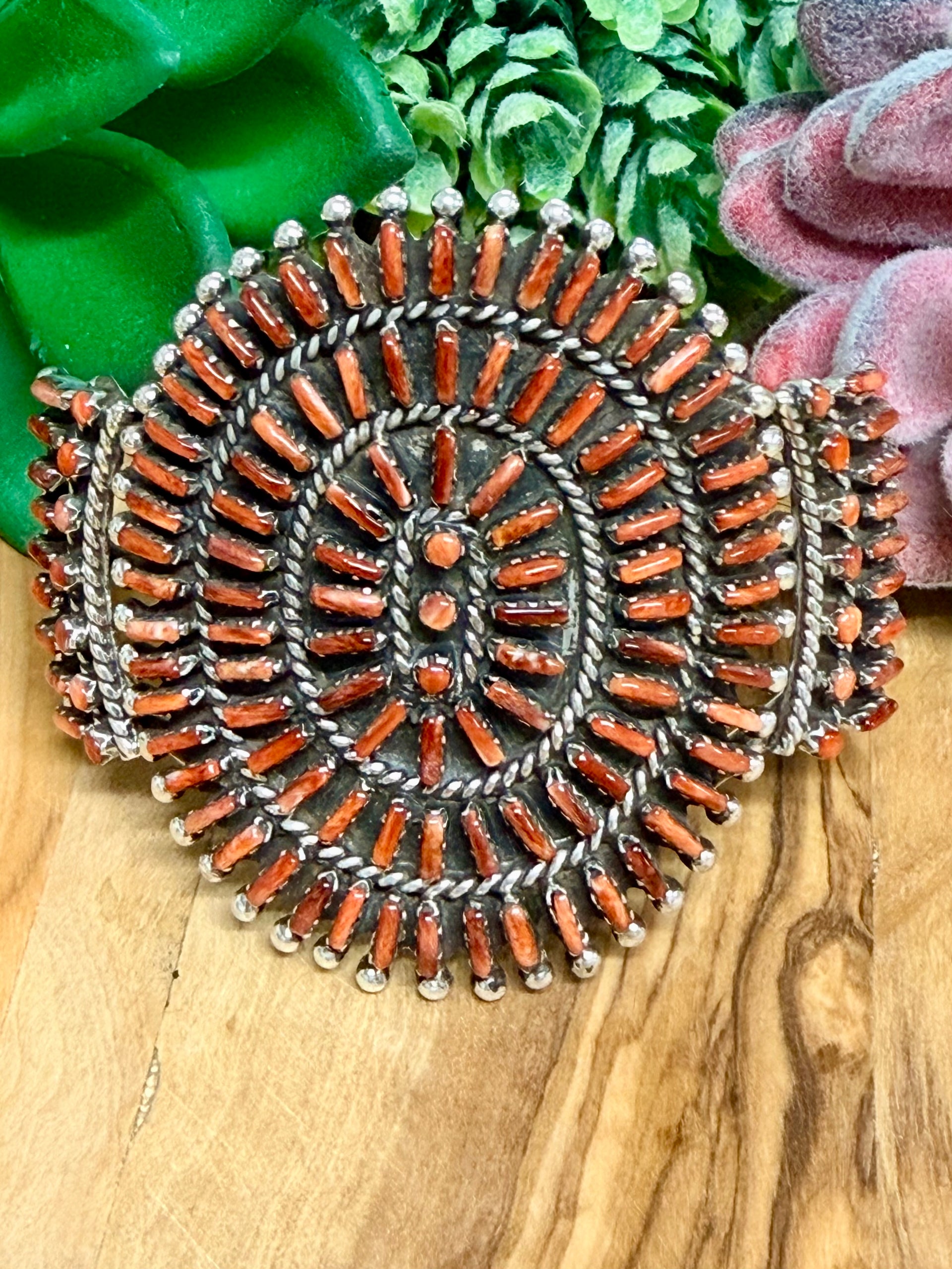 Southwest Handmade Red Spiny Oyster & Sterling Silver Cuff Bracelet