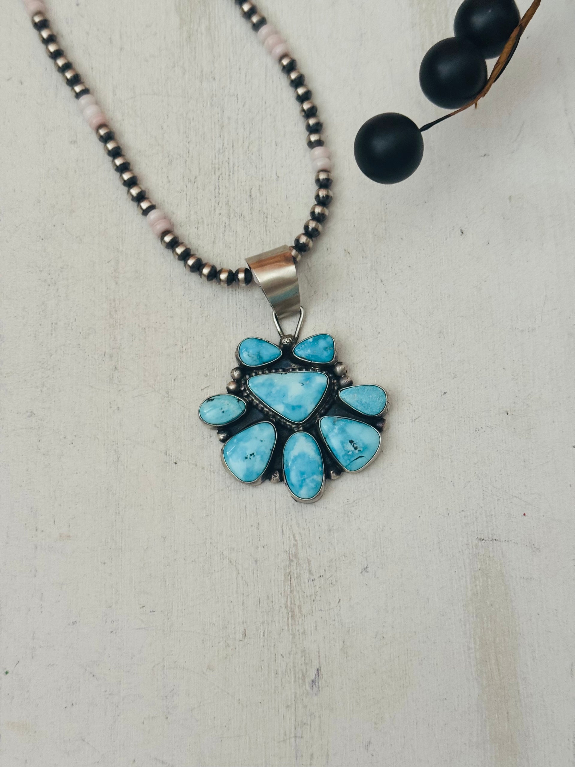 Navajo Made Blue Ridge Turquoise & Sterling Silver Cluster Pendant