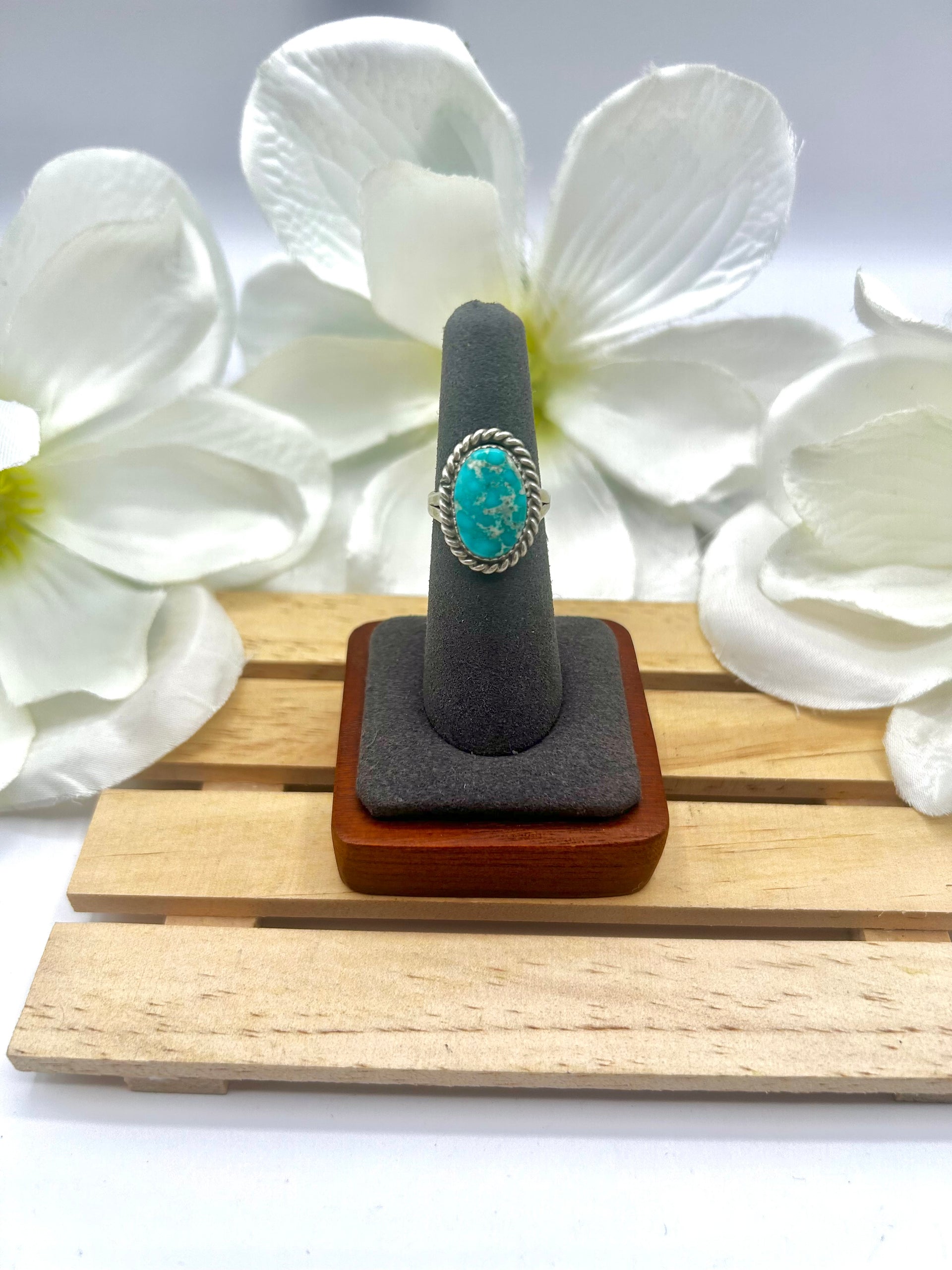 Navajo Made White Water Turquoise & Sterling Silver Ring Size 6