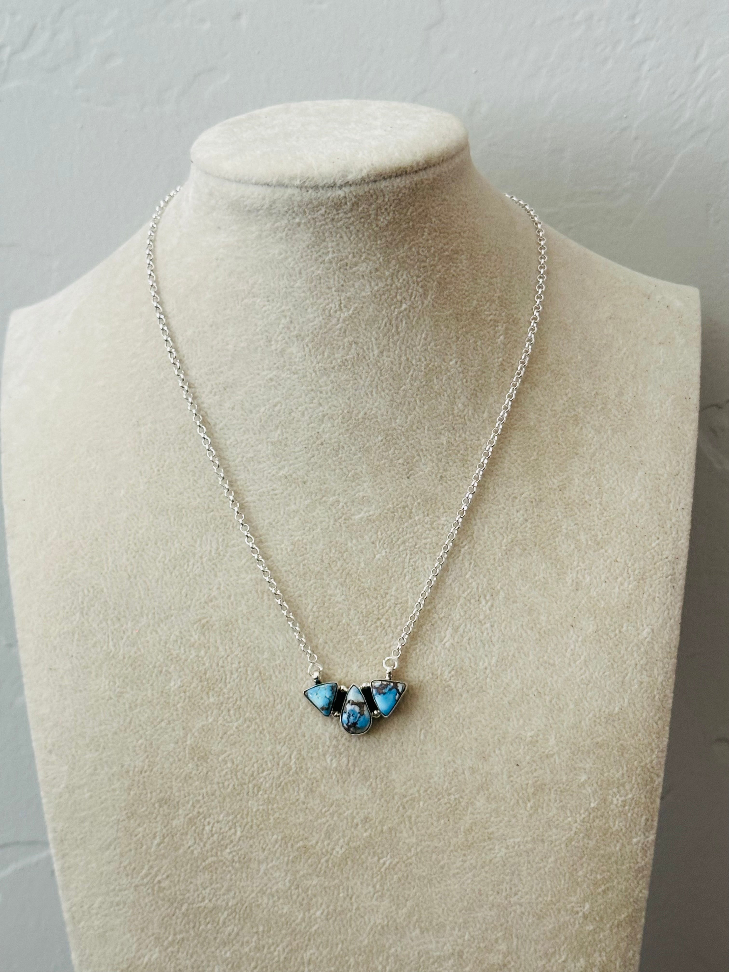 Southwest Handmade Golden Hills Turquoise & Sterling Silver Cluster Necklace