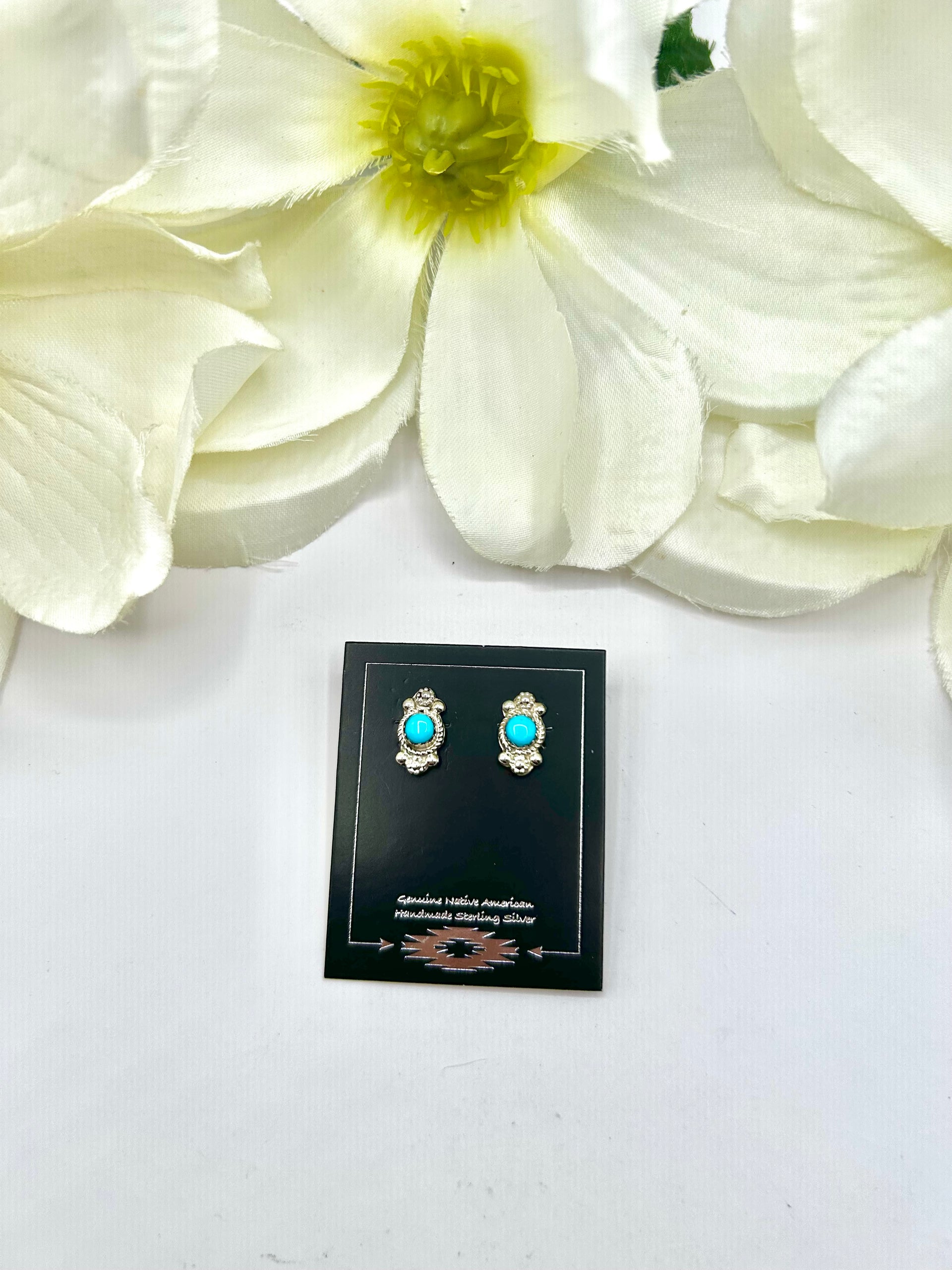 Navajo Made Kingman Turquoise & Sterling Silver Post  Earrings