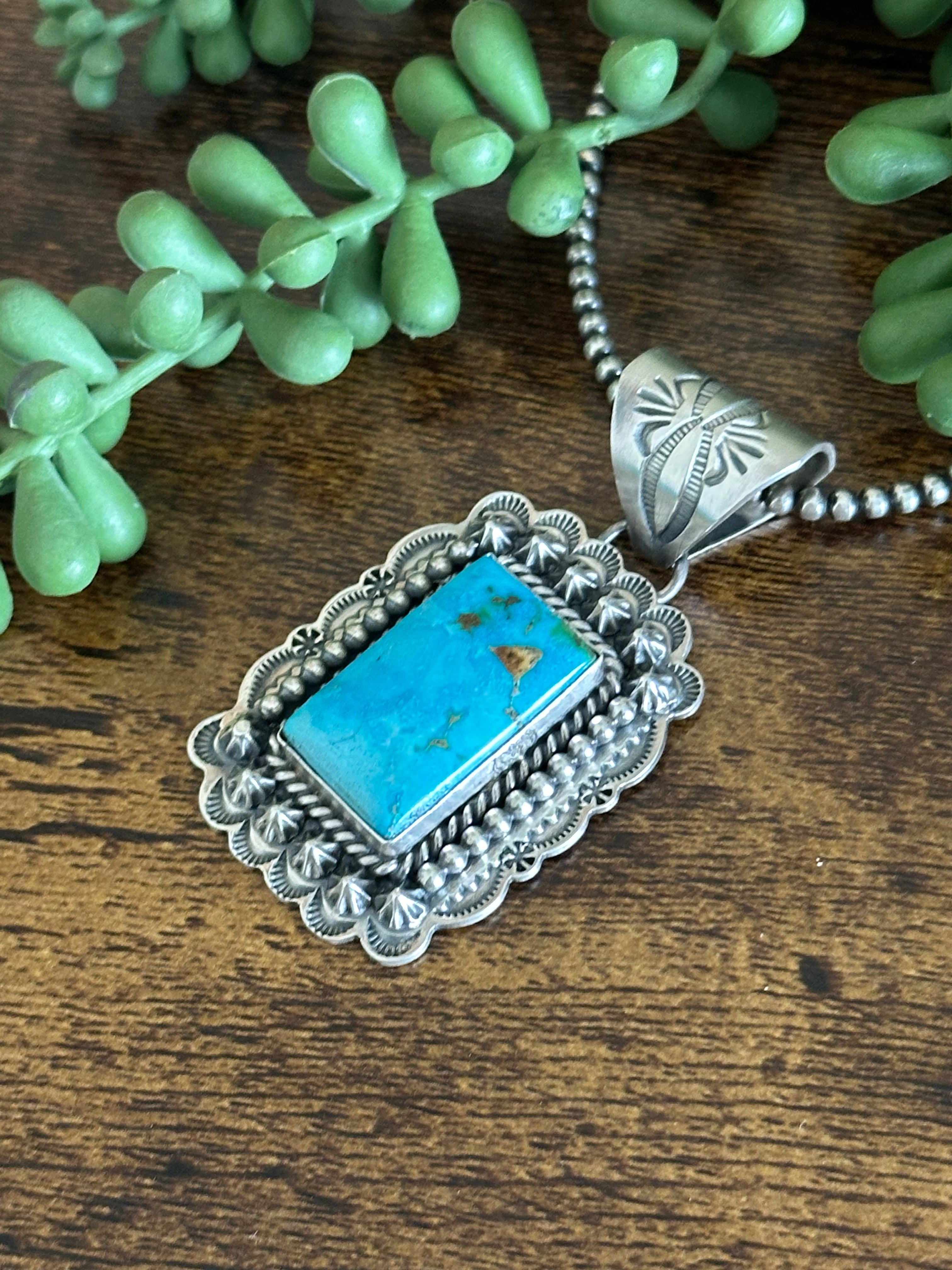 Gilbert Platero Sonoran Mountain Turquoise & Sterling Silver Pendant