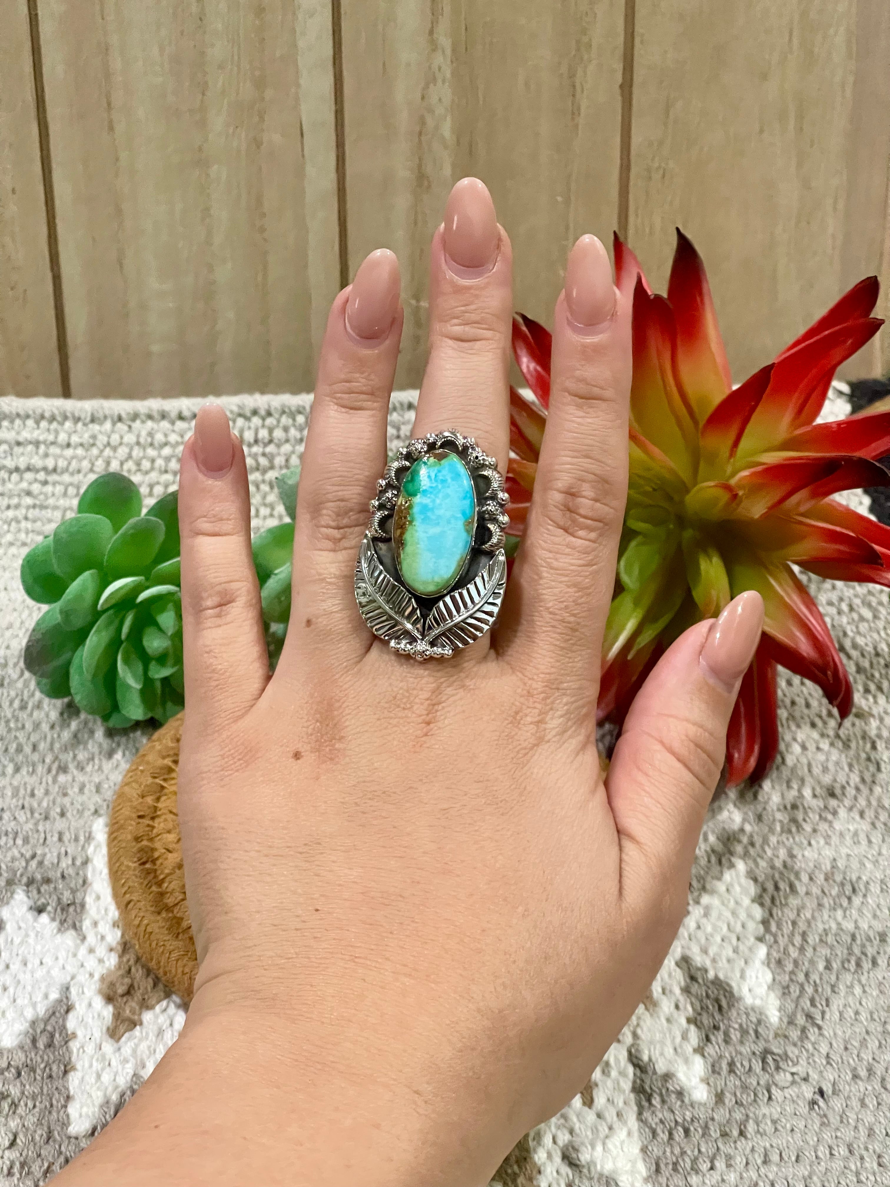 Southwest Handmade Sonoran Mountain Turquoise & Sterling Silver Adjustable Ring