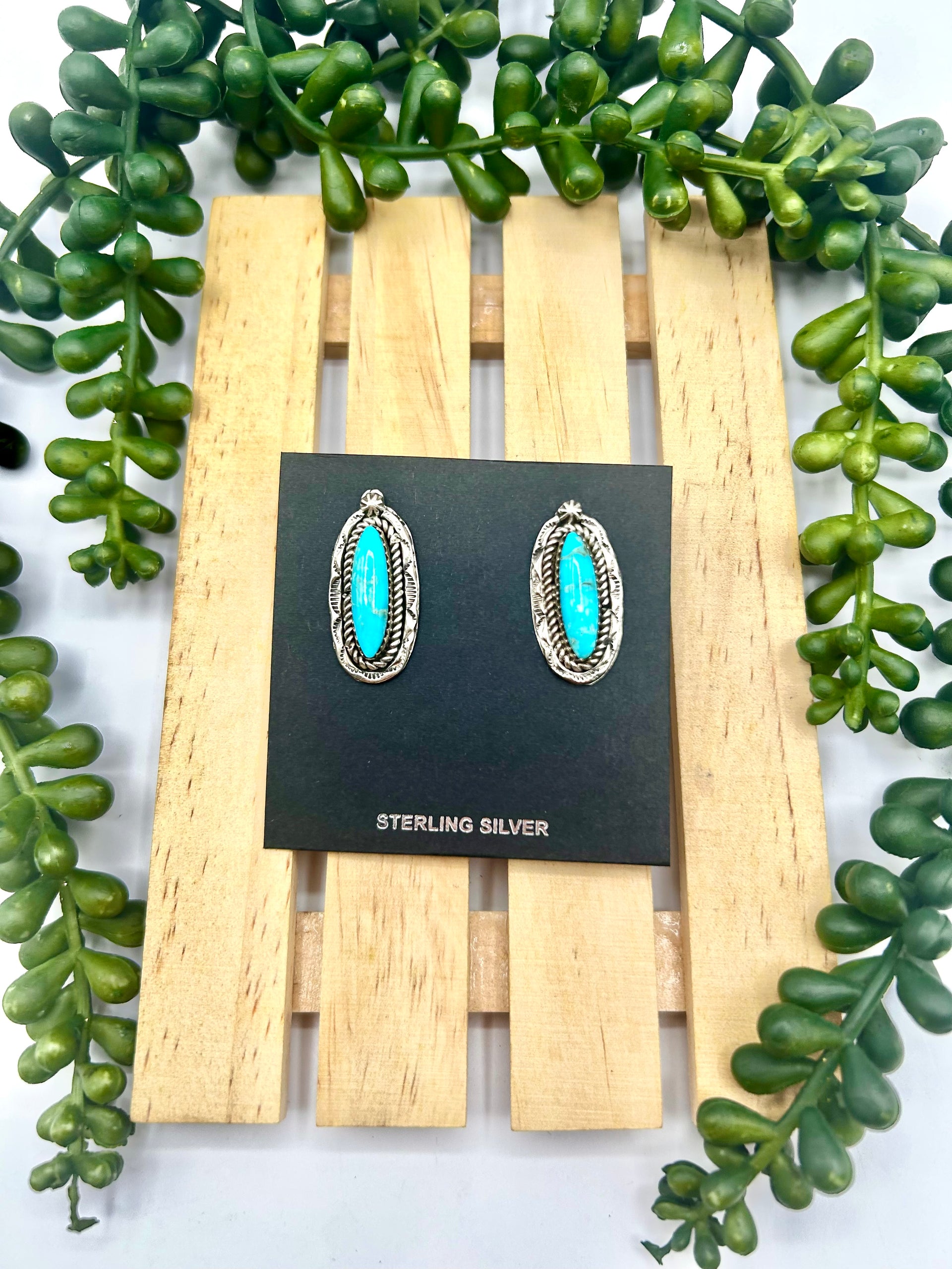 Old Pawn Joe Tso Kingman Turquoise & Sterling Silver Post Earrings