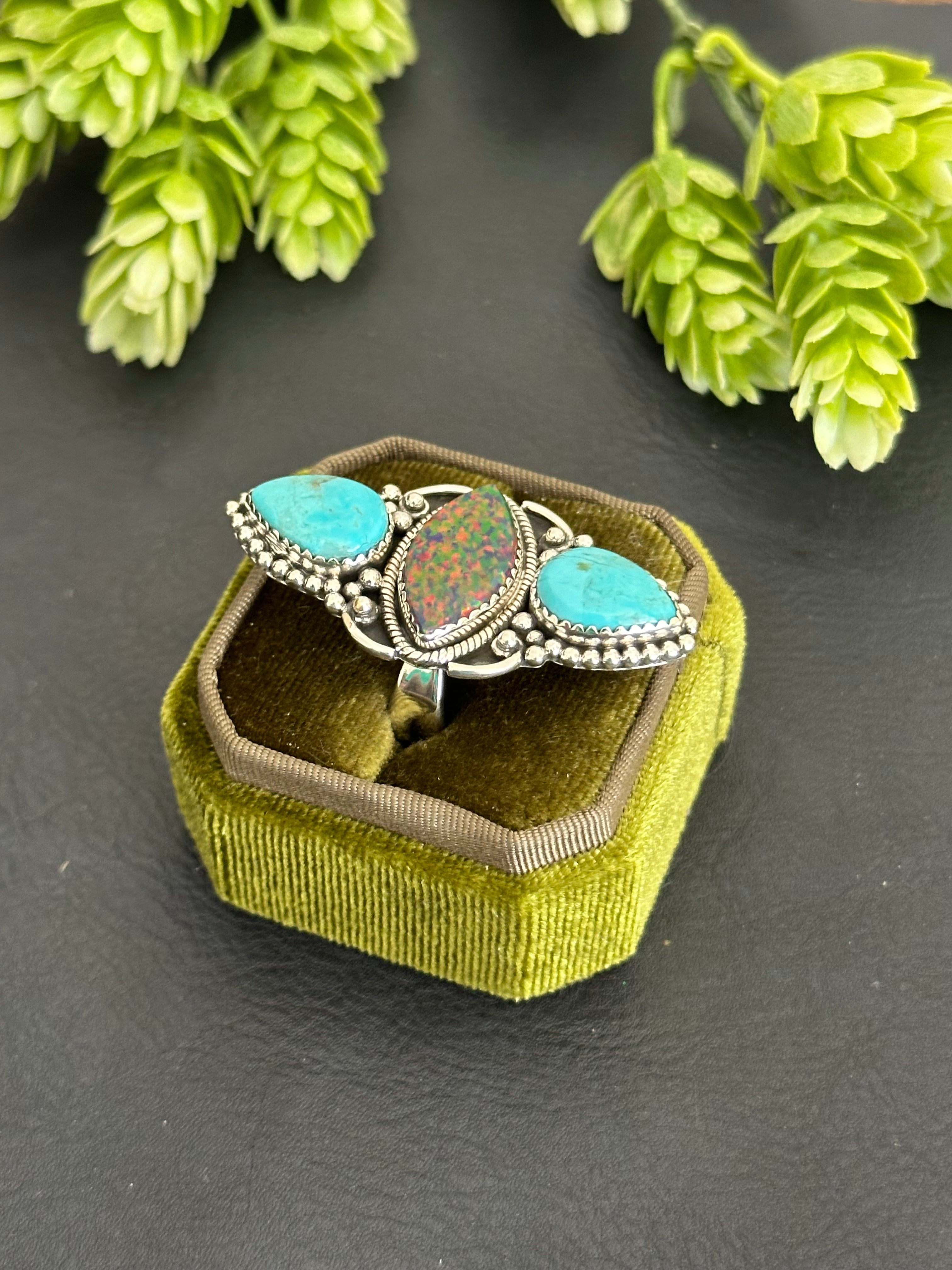 Southwest Handmade Multi Stone & Sterling Silver Adjustable Cluster Ring