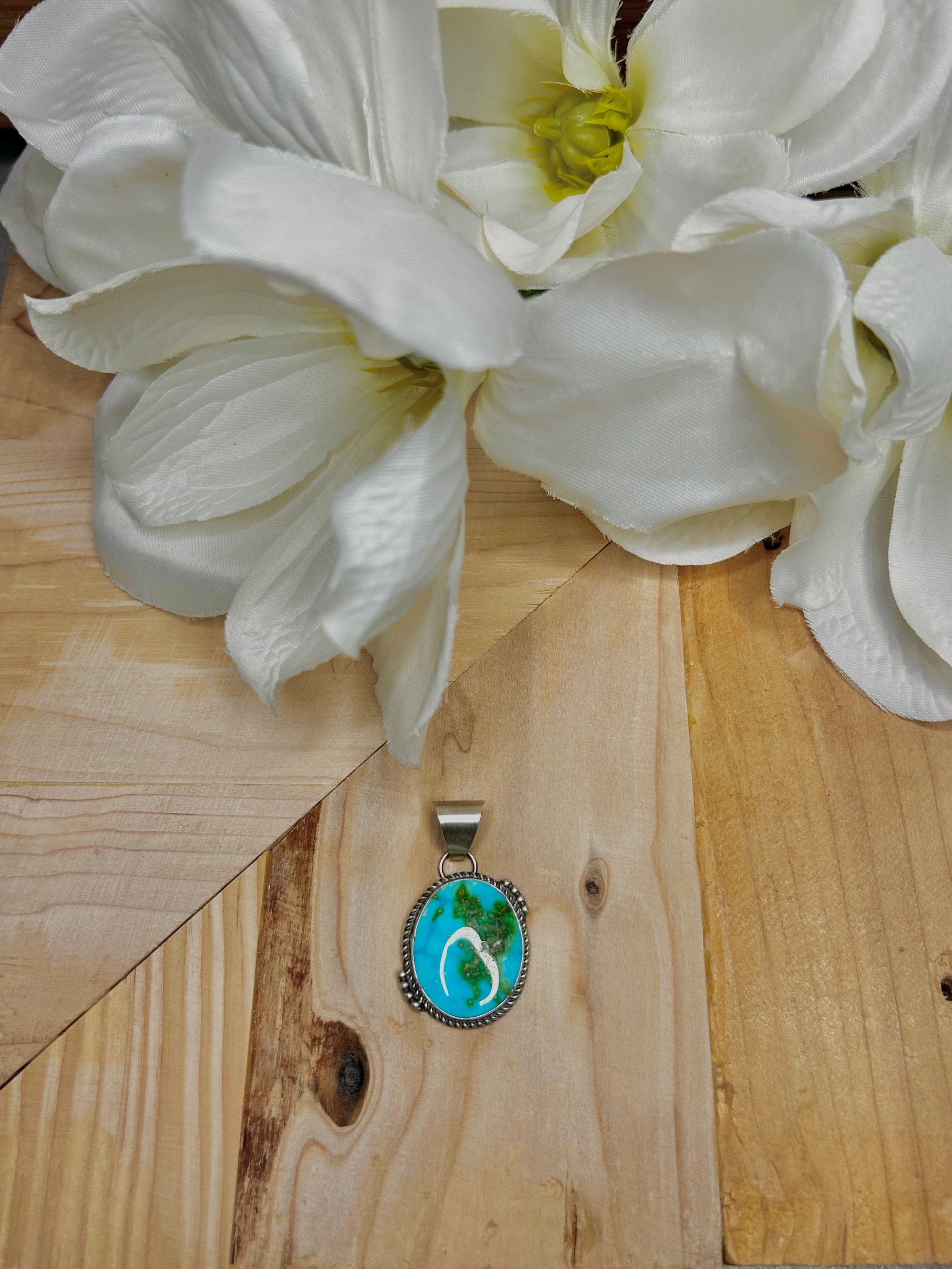 Navajo Made Sonoran Mountain Turquoise & Sterling Silver Pendant