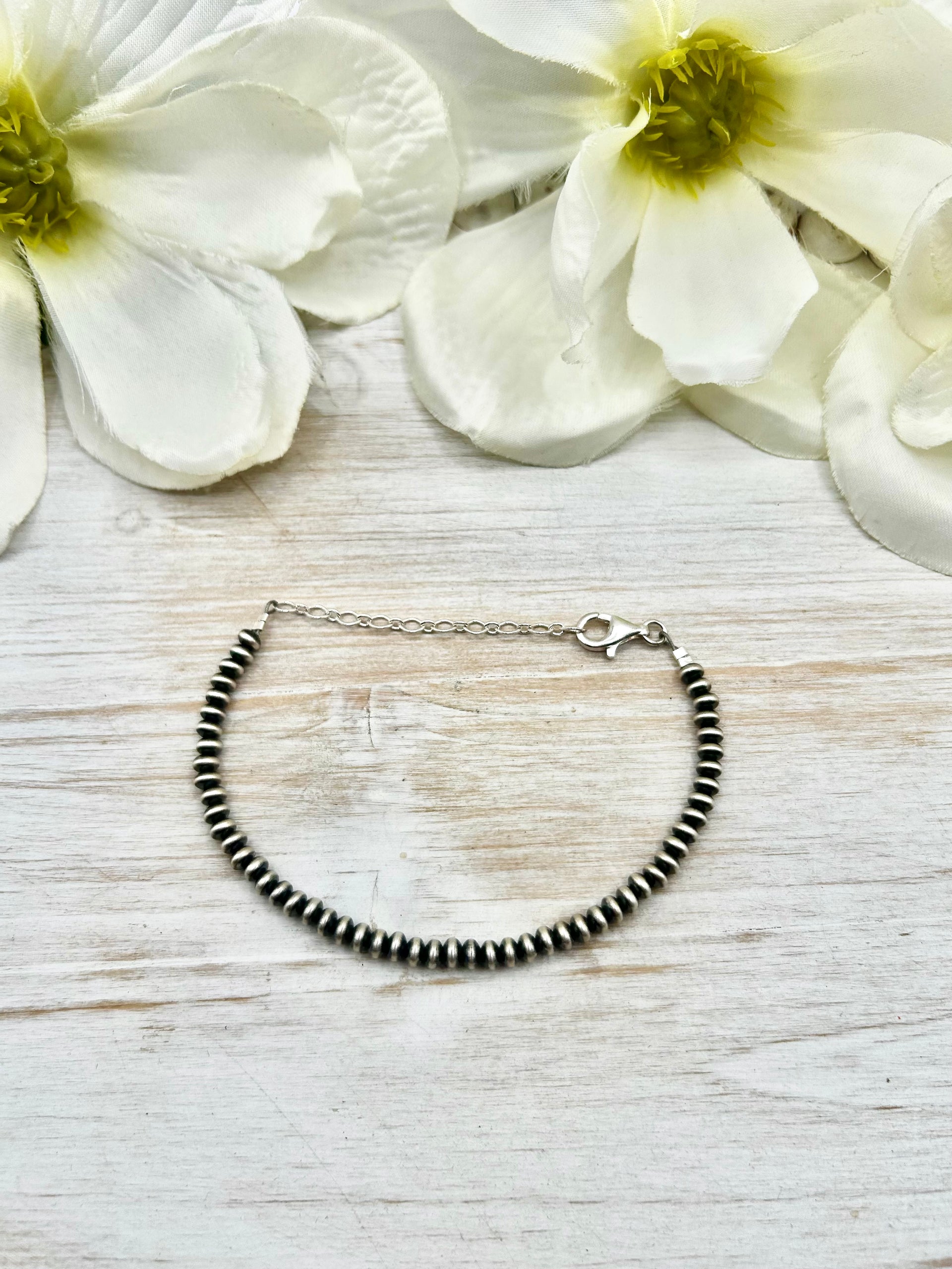 Navajo Made Strung Disc Pearl Sterling Silver Link Bracelet