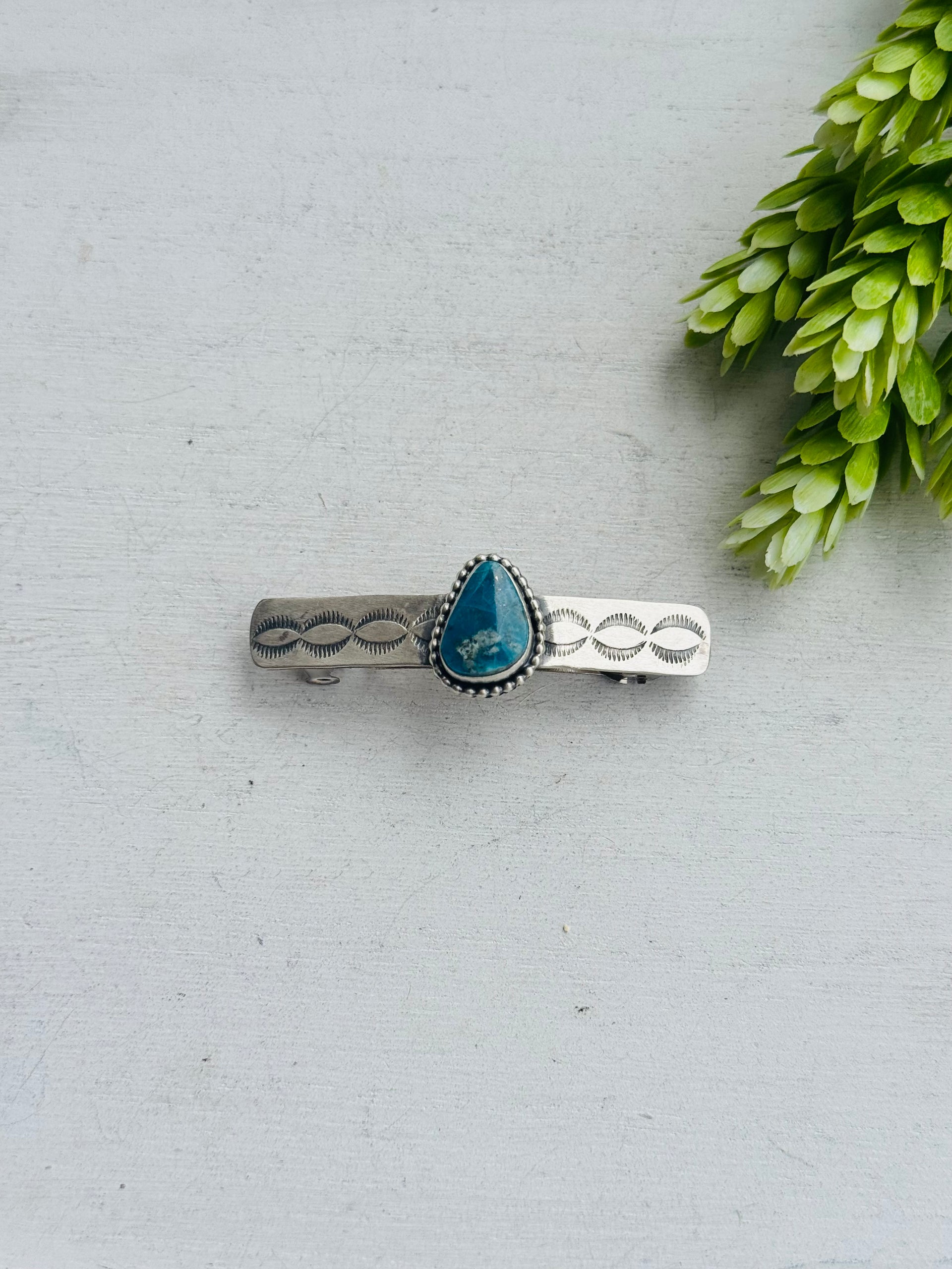 Danny Henio Kingman Turquoise & Sterling Silver Hair Barrette