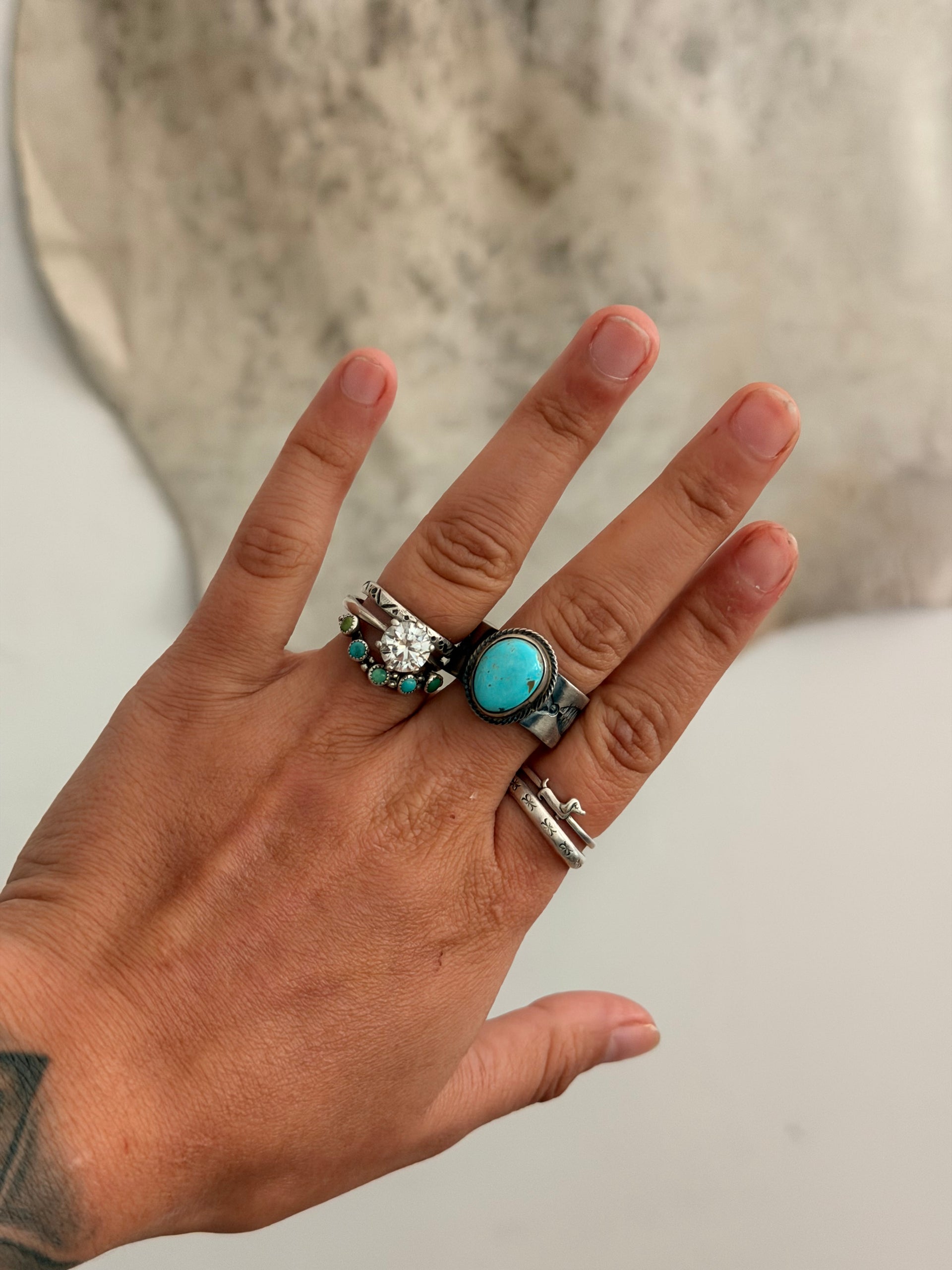 Navajo Made Royston Turquoise & Sterling Silver Ring Size 10.25