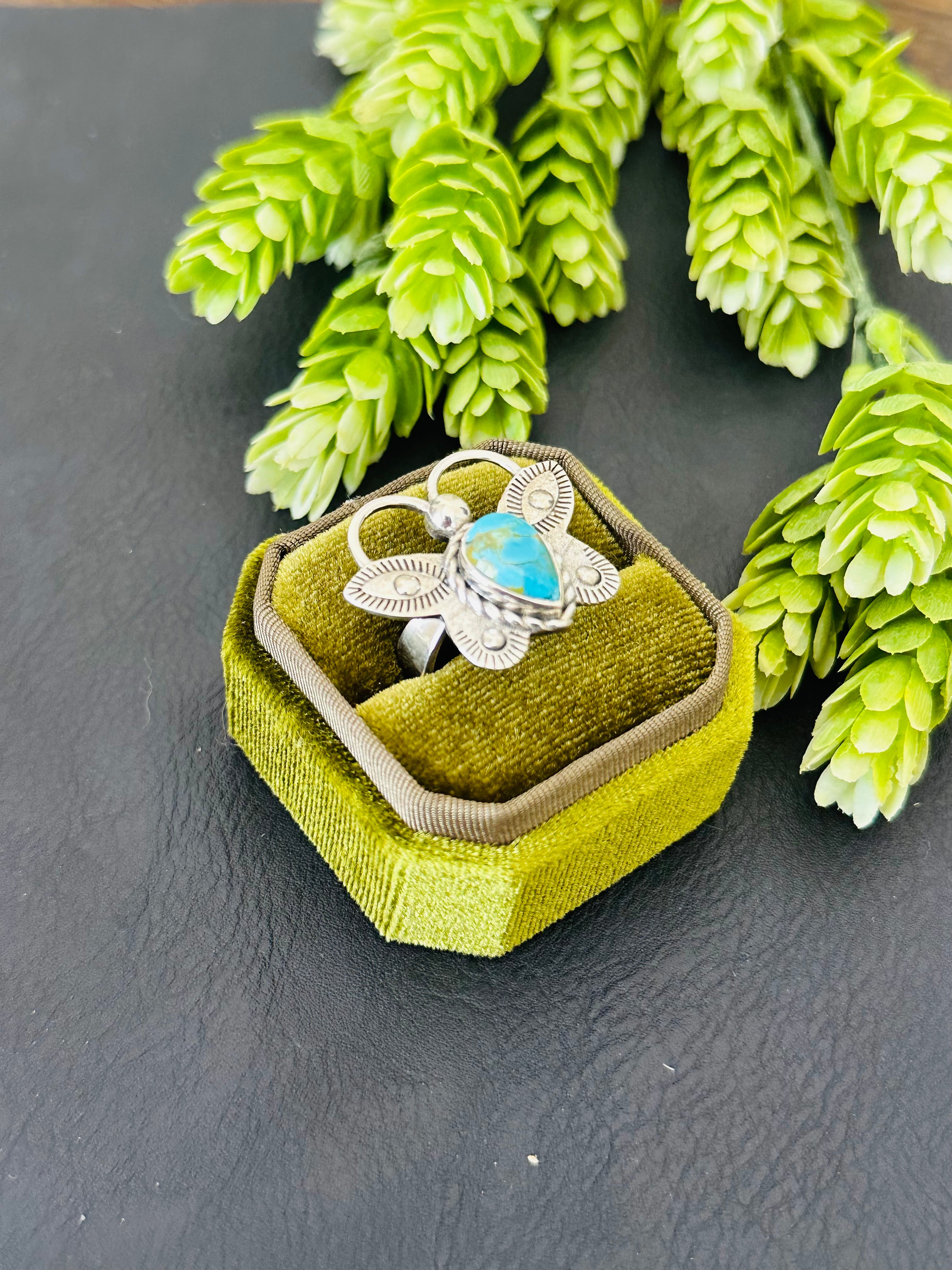 Southwest Handmade Kingman Turquoise & Sterling Silver Adjustable Butterfly Ring