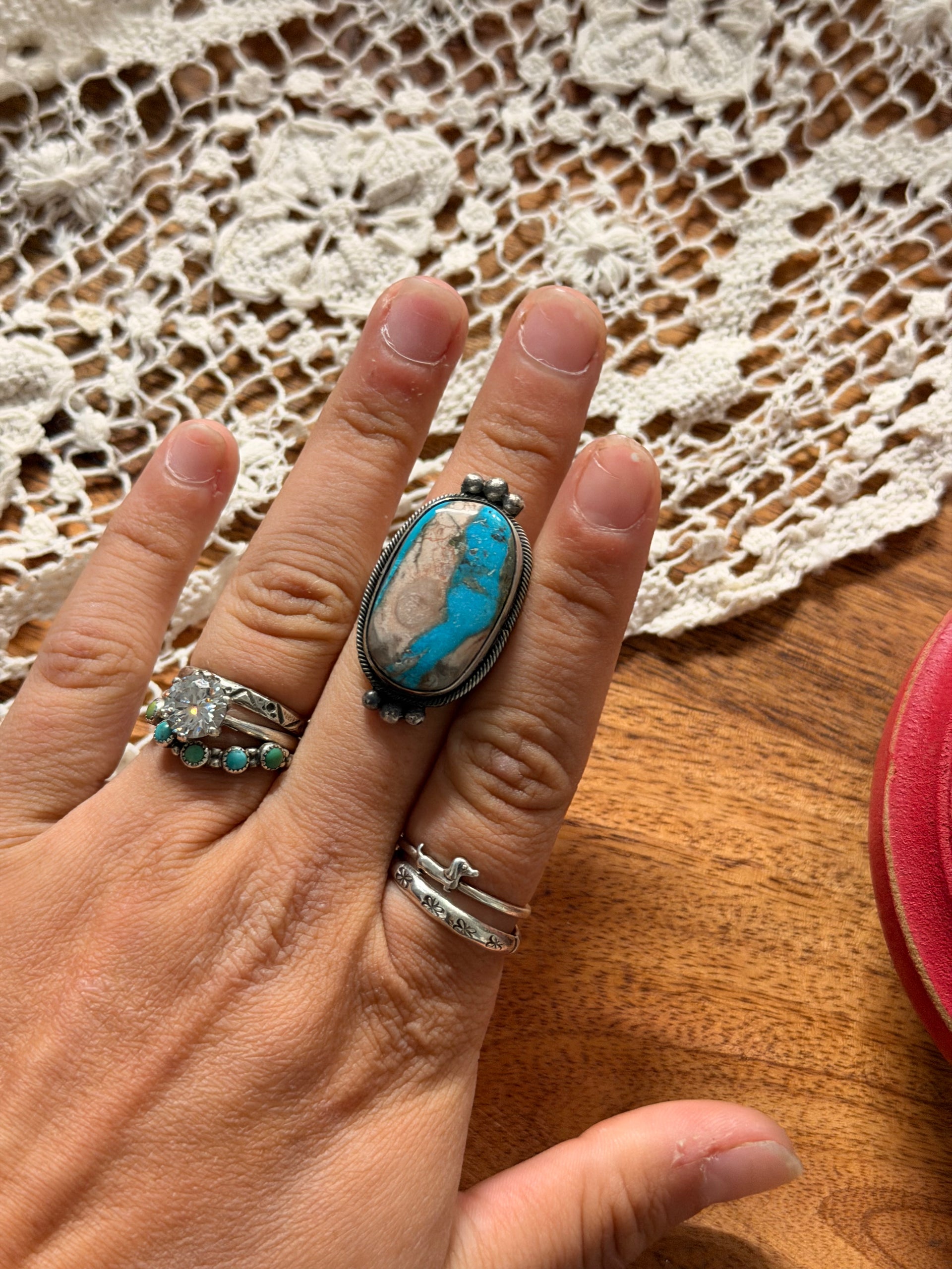 Scott Skeets Boulder Turquoise & Sterling Silver Ring Size 6.25