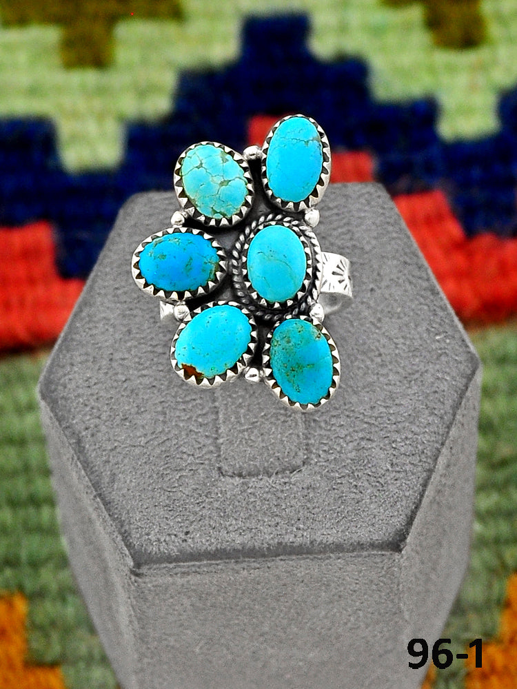 Southwest Handmade #8 Turquoise & Sterling Silver Adjustable Ring