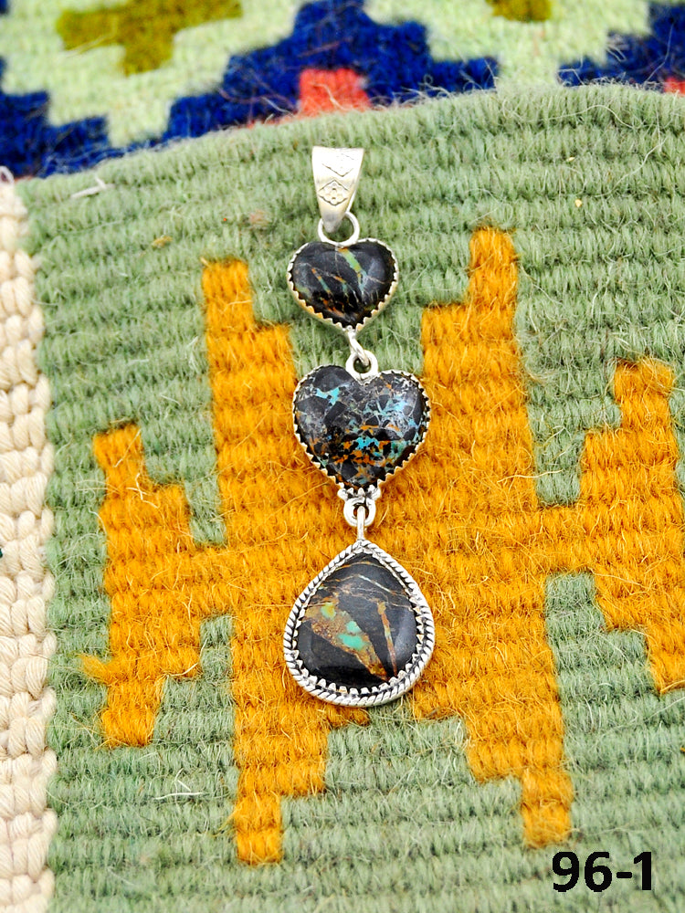 Southwest Handmade Black Jack Turquoise & Sterling Silver Pendant