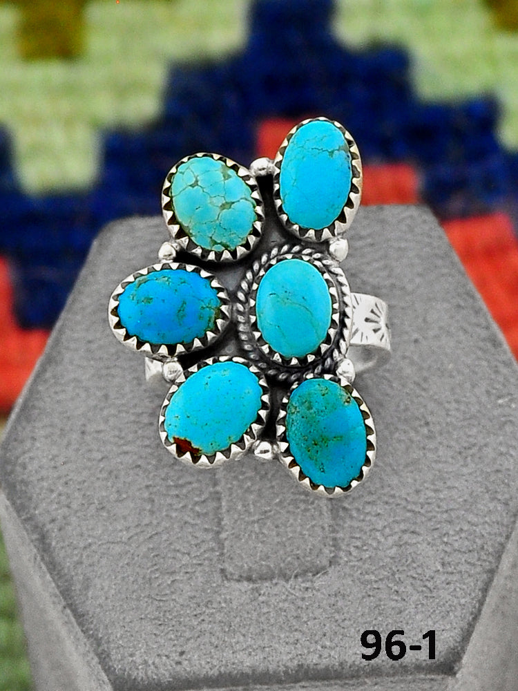 Southwest Handmade #8 Turquoise & Sterling Silver Adjustable Ring