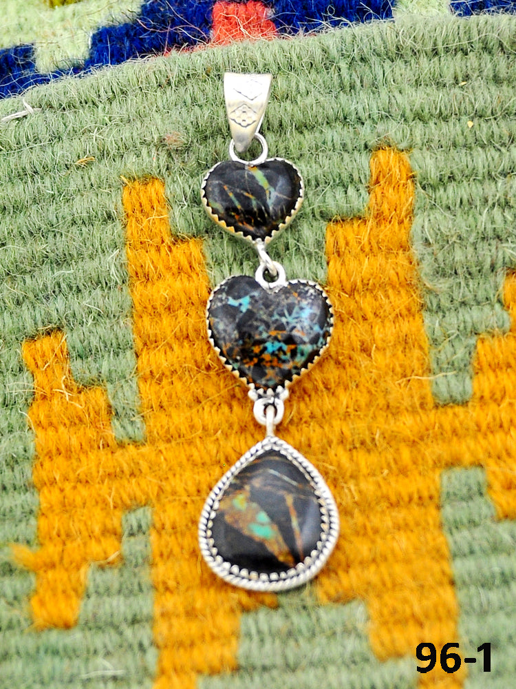 Southwest Handmade Black Jack Turquoise & Sterling Silver Pendant