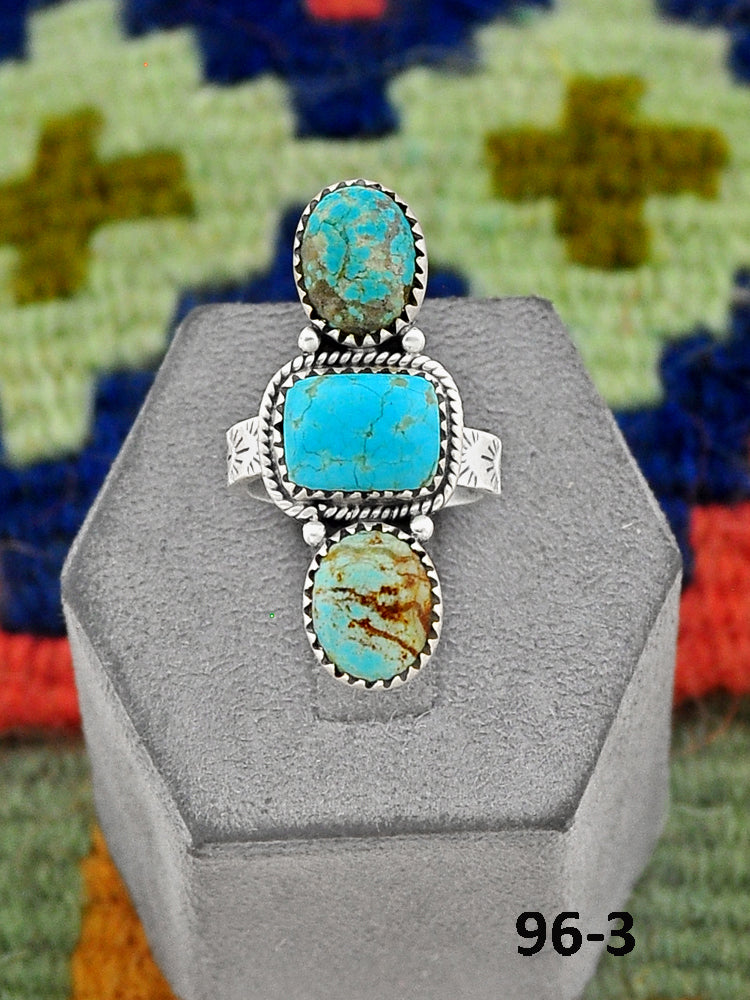 Southwest Handmade #8 Turquoise & Sterling Silver Adjustable Ring