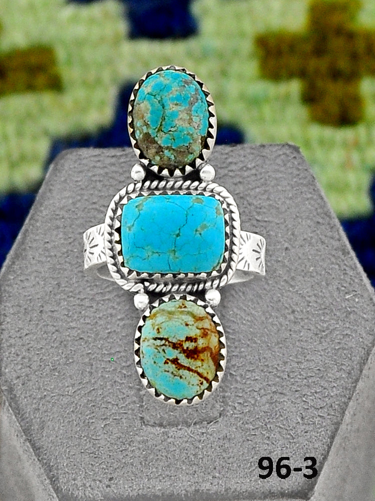 Southwest Handmade #8 Turquoise & Sterling Silver Adjustable Ring
