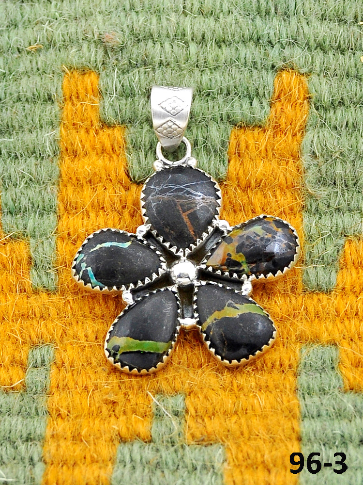 Southwest Handmade Black Jack Turquoise & Sterling Silver Pendant