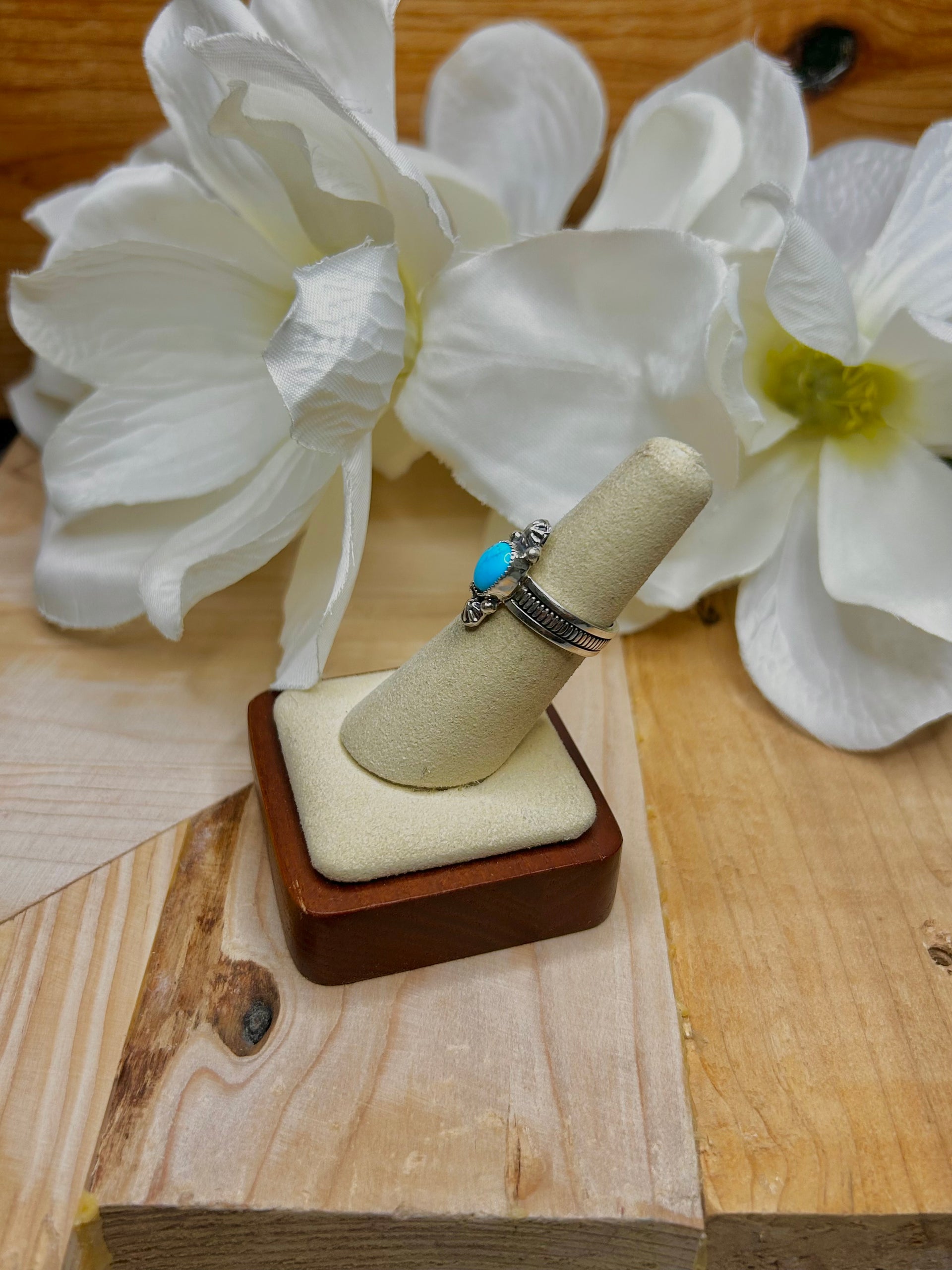 Arlene Lewis Kingman Turquoise & Sterling Silver Cluster Ring Size 6