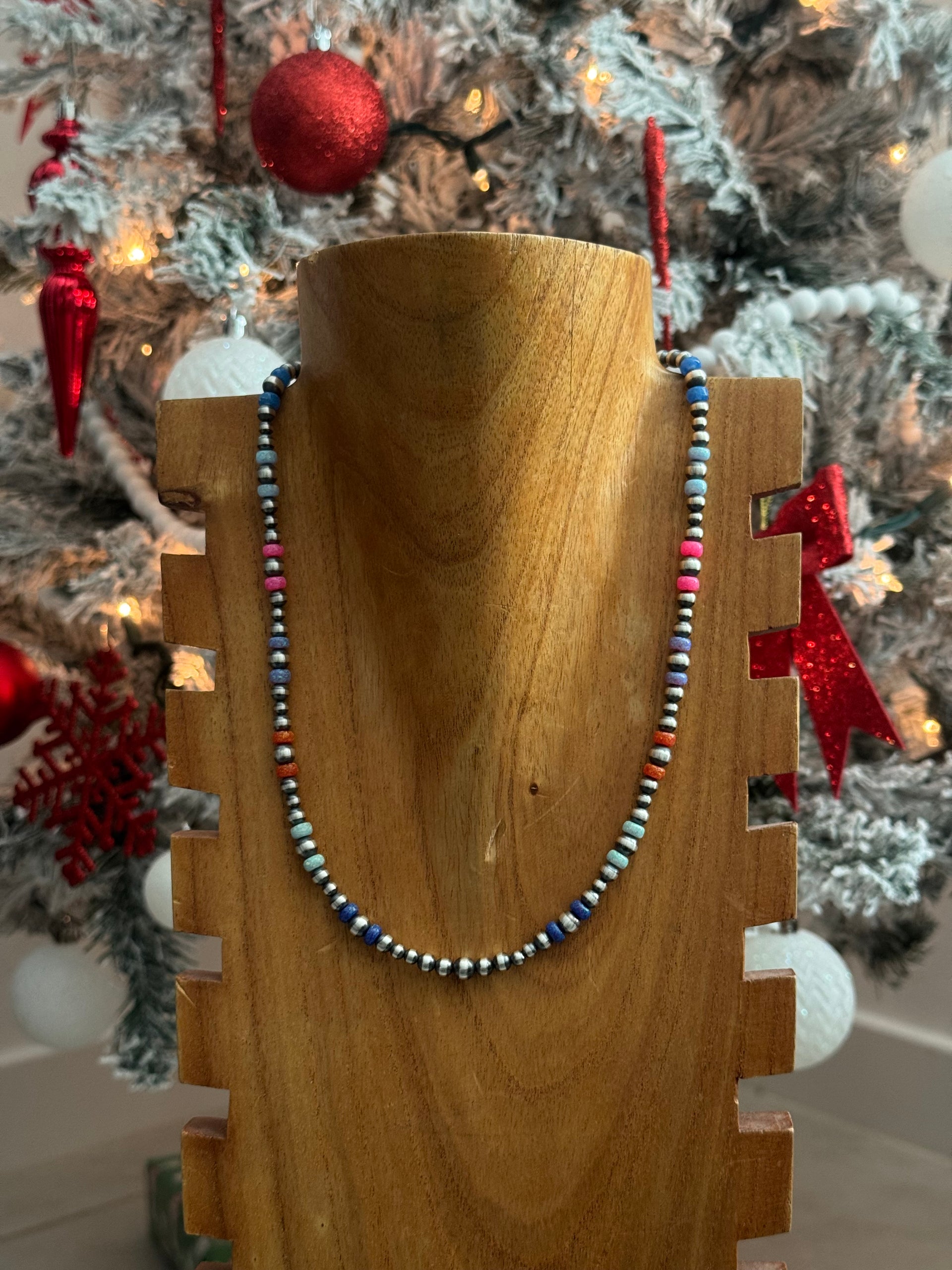 Navajo Strung Opal & Sterling Silver Beaded Pearl Necklace