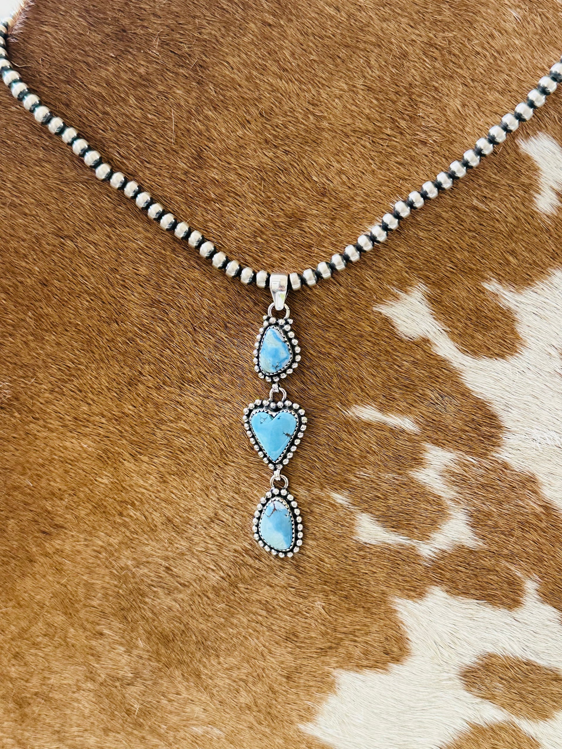 Southwest Handmade Golden Hills Turquoise & Sterling Silver Cluster Pendant
