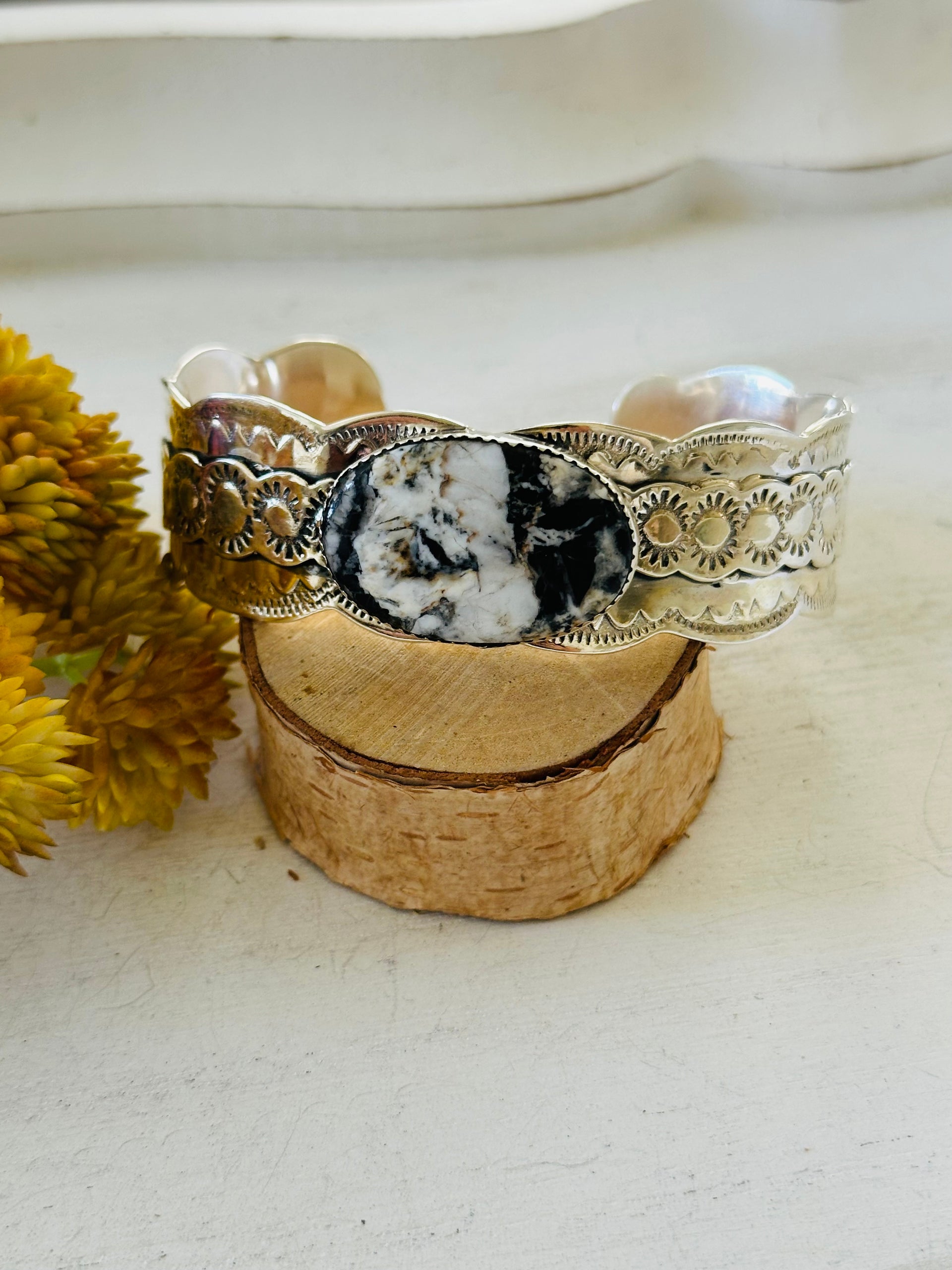 Southwest Made White Buffalo & Sterling Silver Cuff Bracelet