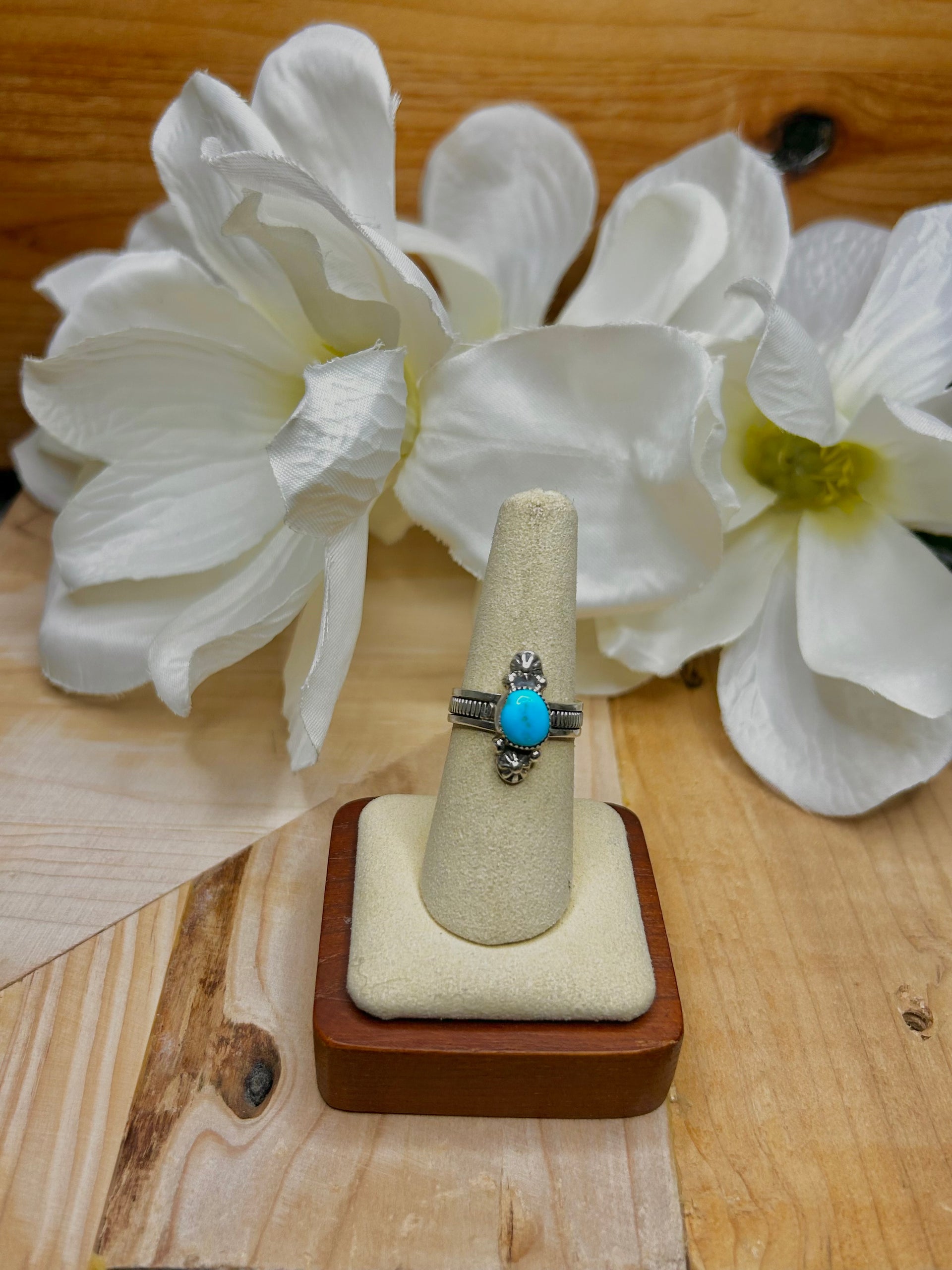 Arlene Lewis Kingman Turquoise & Sterling Silver Cluster Ring Size 7