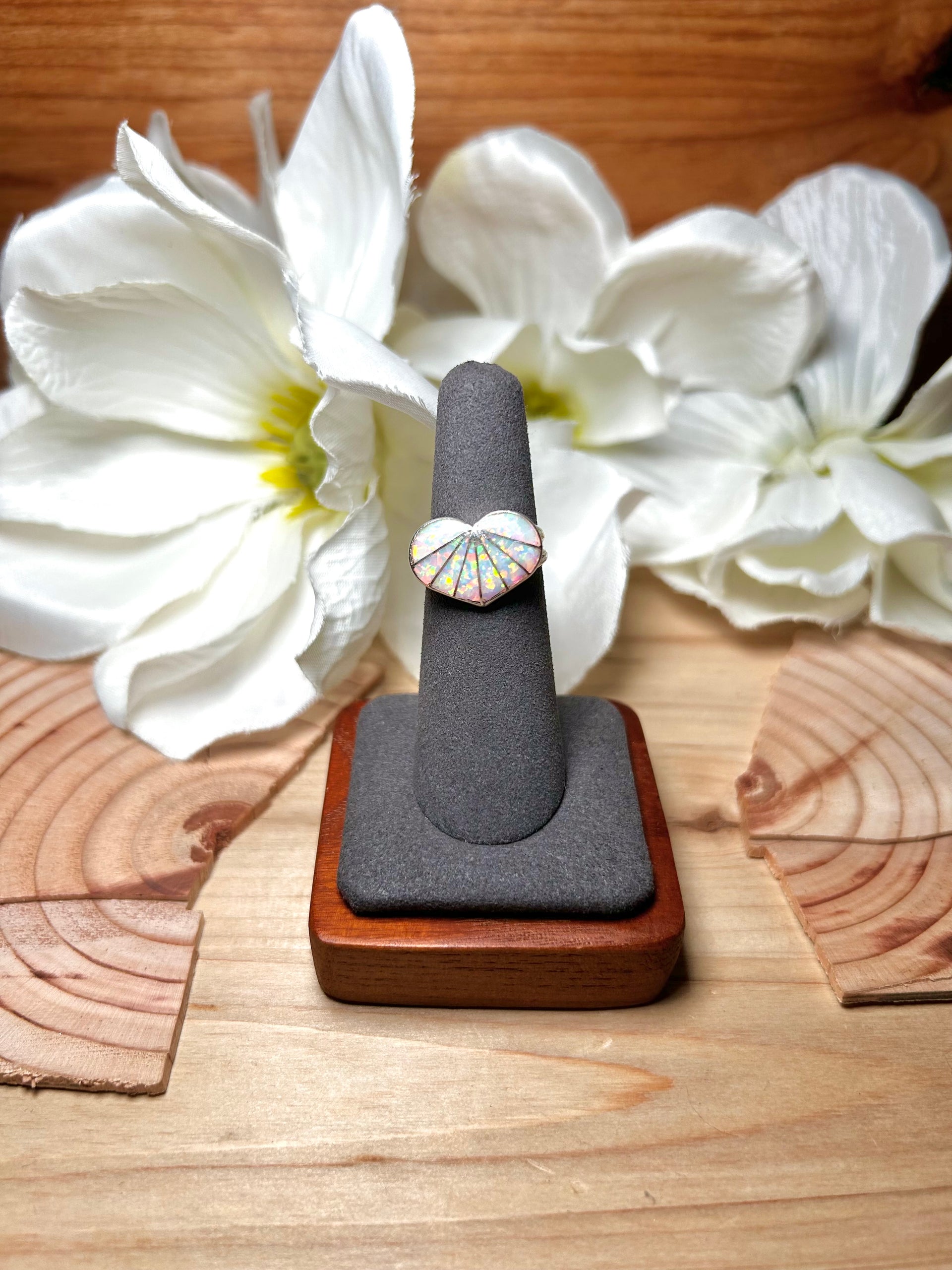 Zuni Made Opal & Sterling Silver Ring Size 6.5