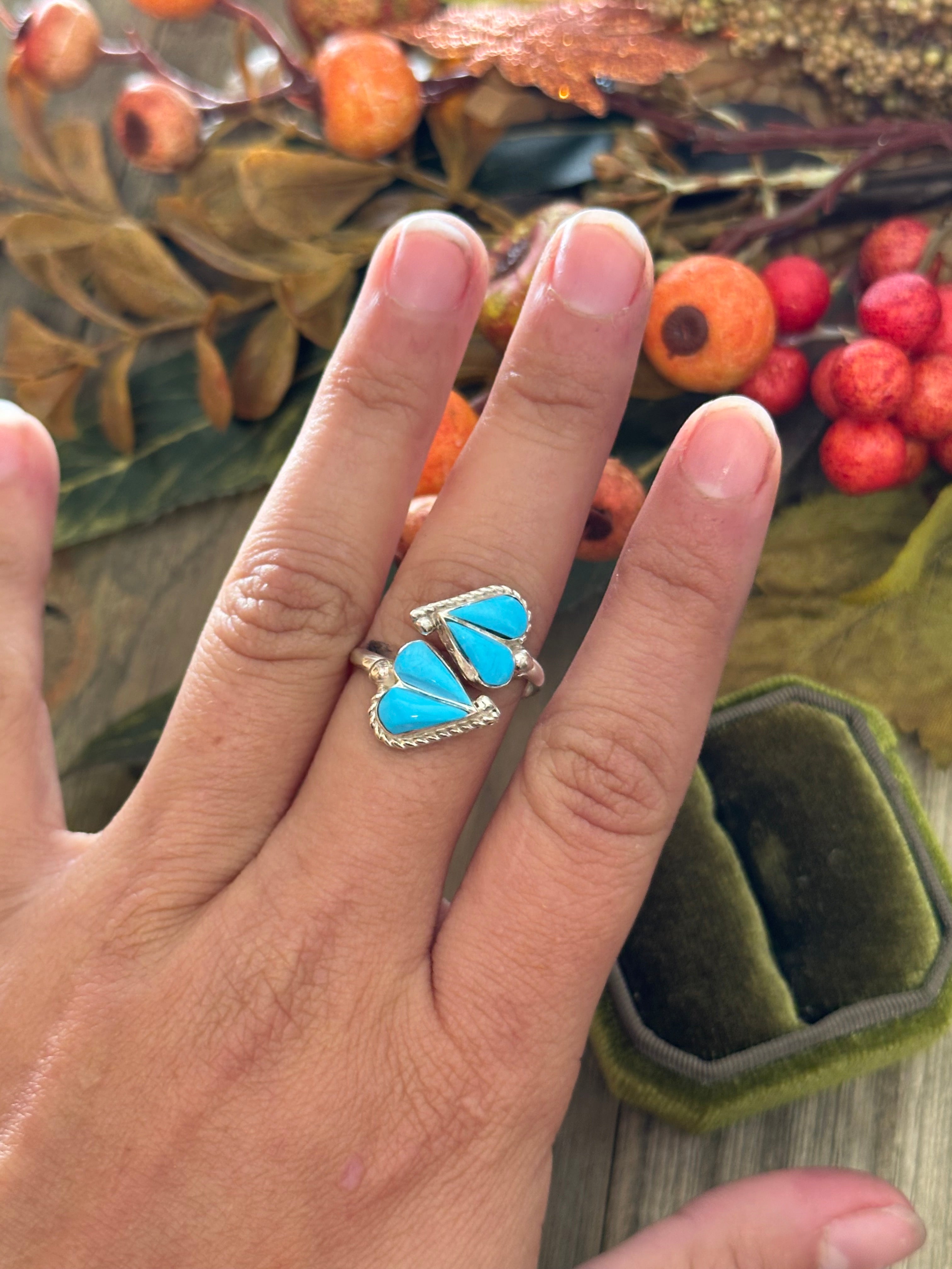 Joann Cooeyate Turquoise & Sterling Silver Adjustable Heart Ring