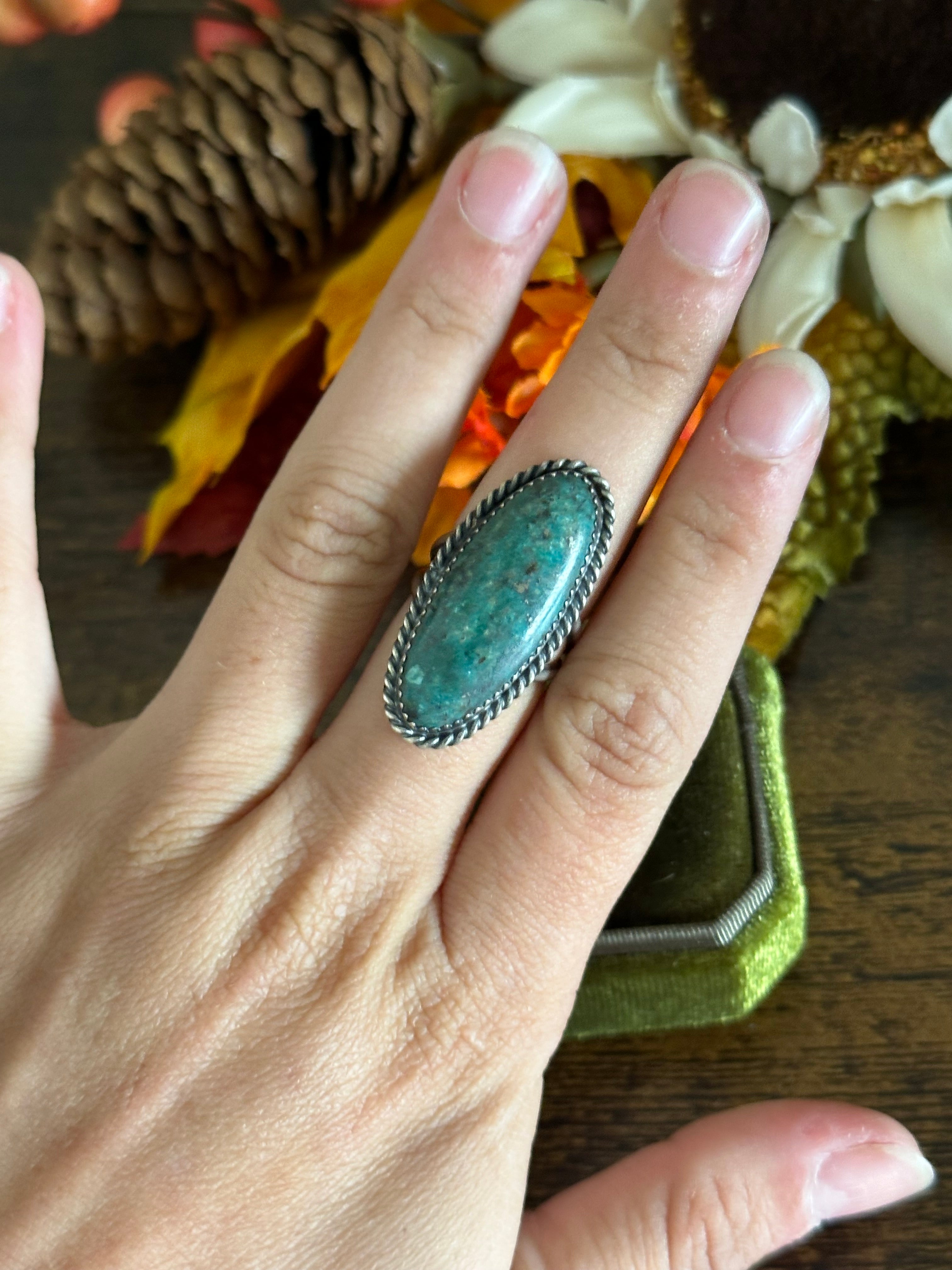 Navajo Made Thunder Mountain Turquoise & Sterling Silver Ring Size 6.25