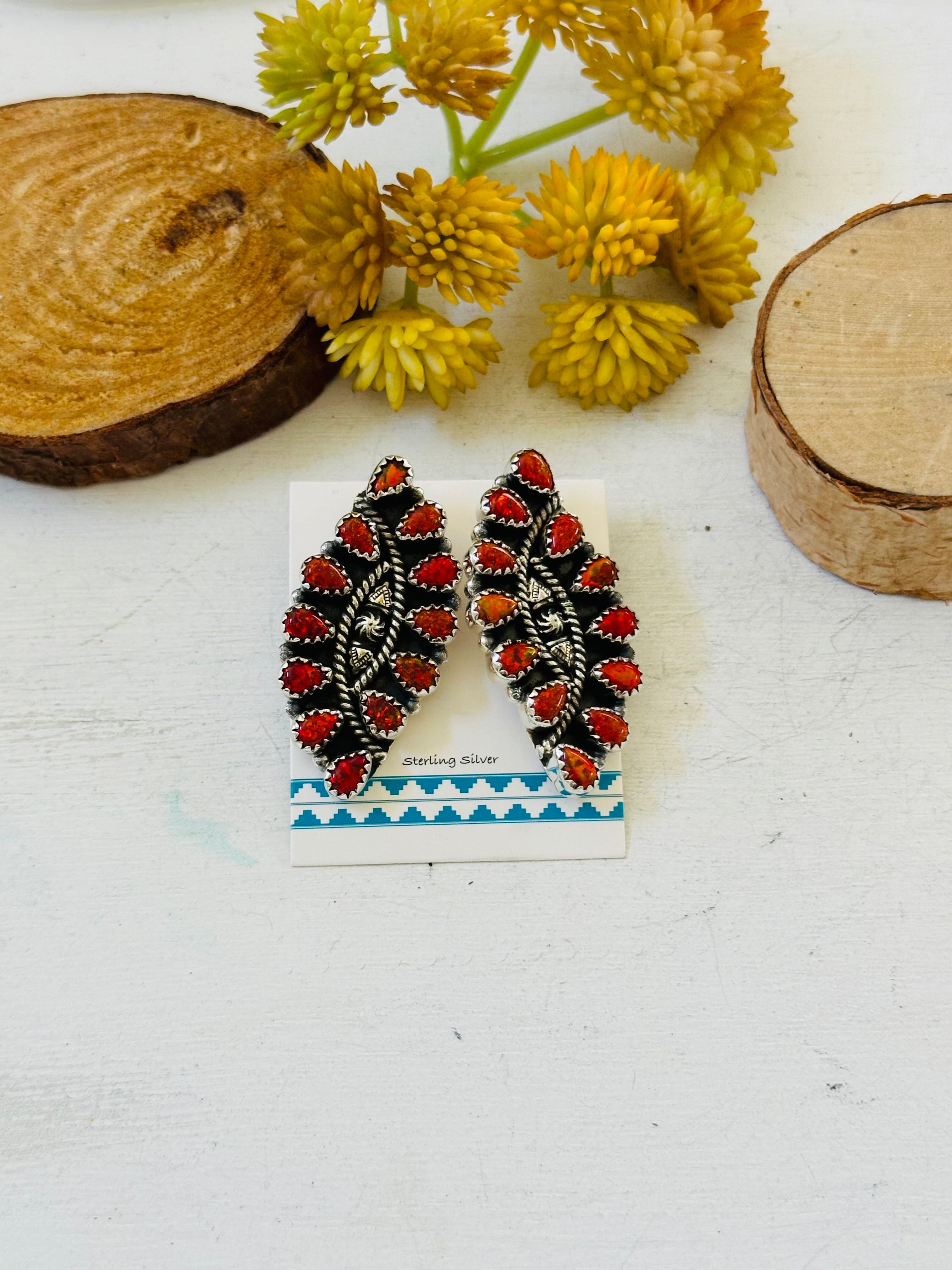 TTD “Twin Flame” Red Opal & Sterling Silver Earrings