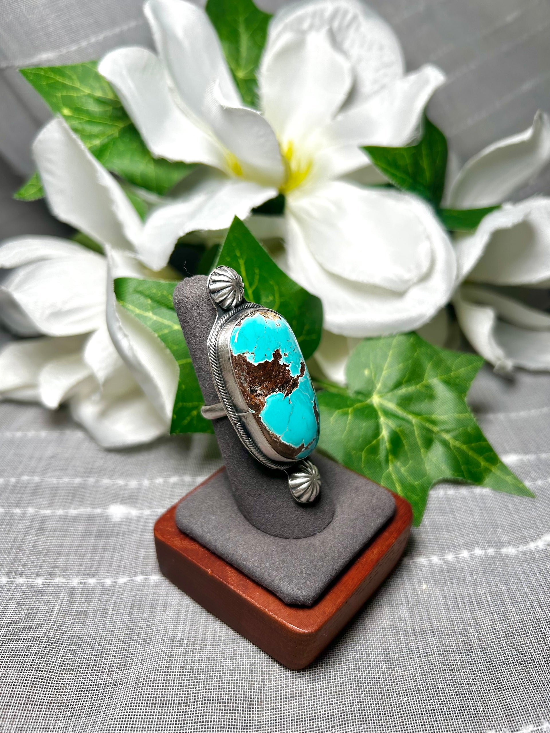 Navajo Made #8 Turquoise & Sterling Silver Ring Size 6.5