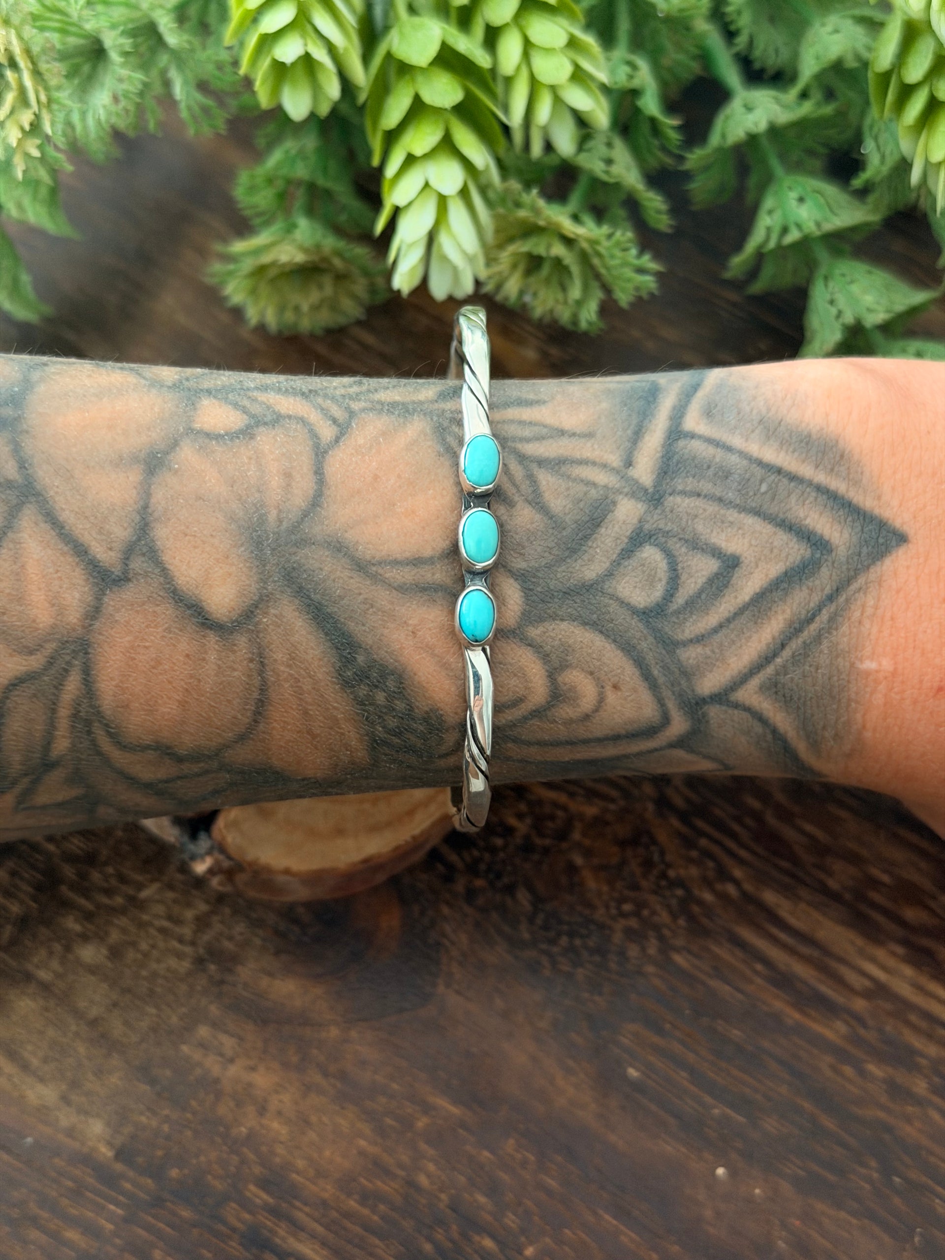Navajo Made Kingman Turquoise & Sterling Silver Cuff Bracelet
