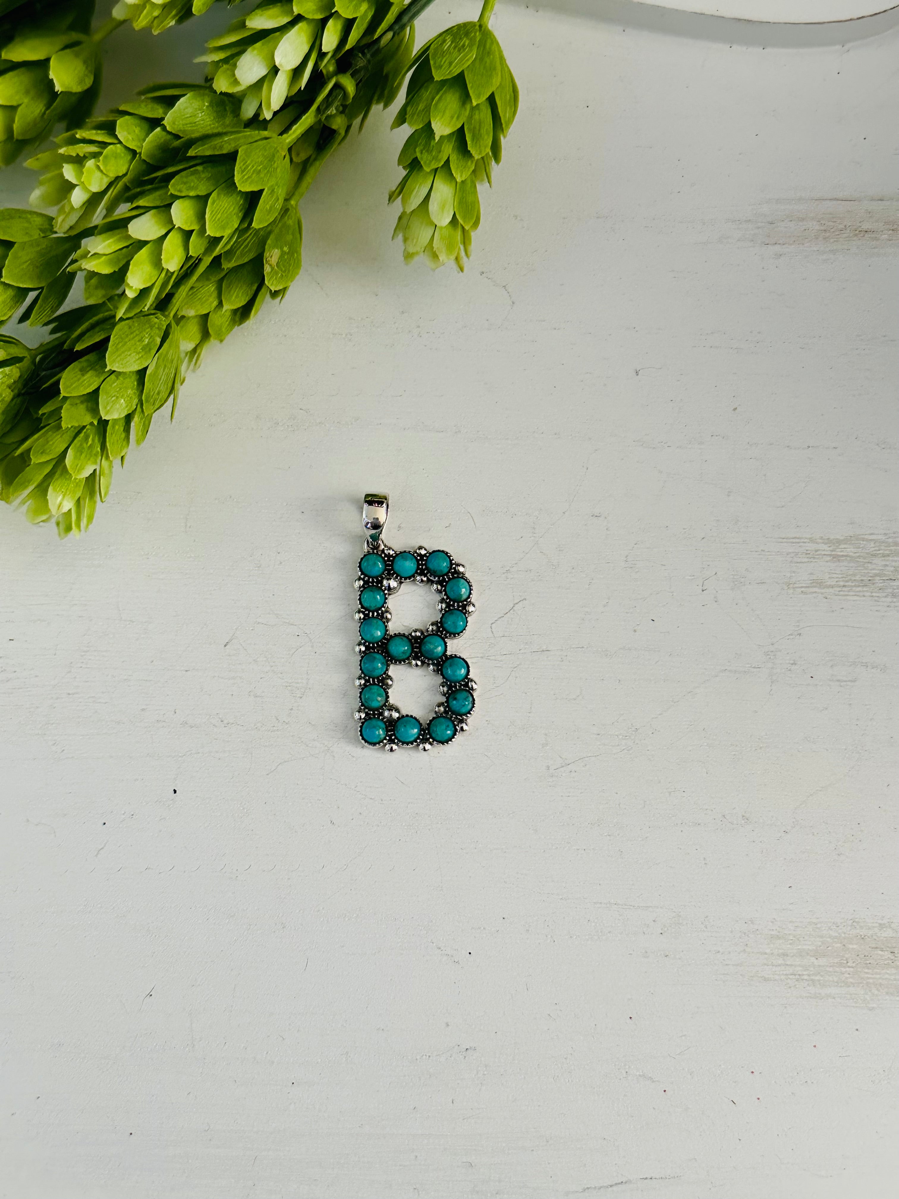 Southwest Handmade Kingman Turquoise & Sterling Silver Letter Pendant