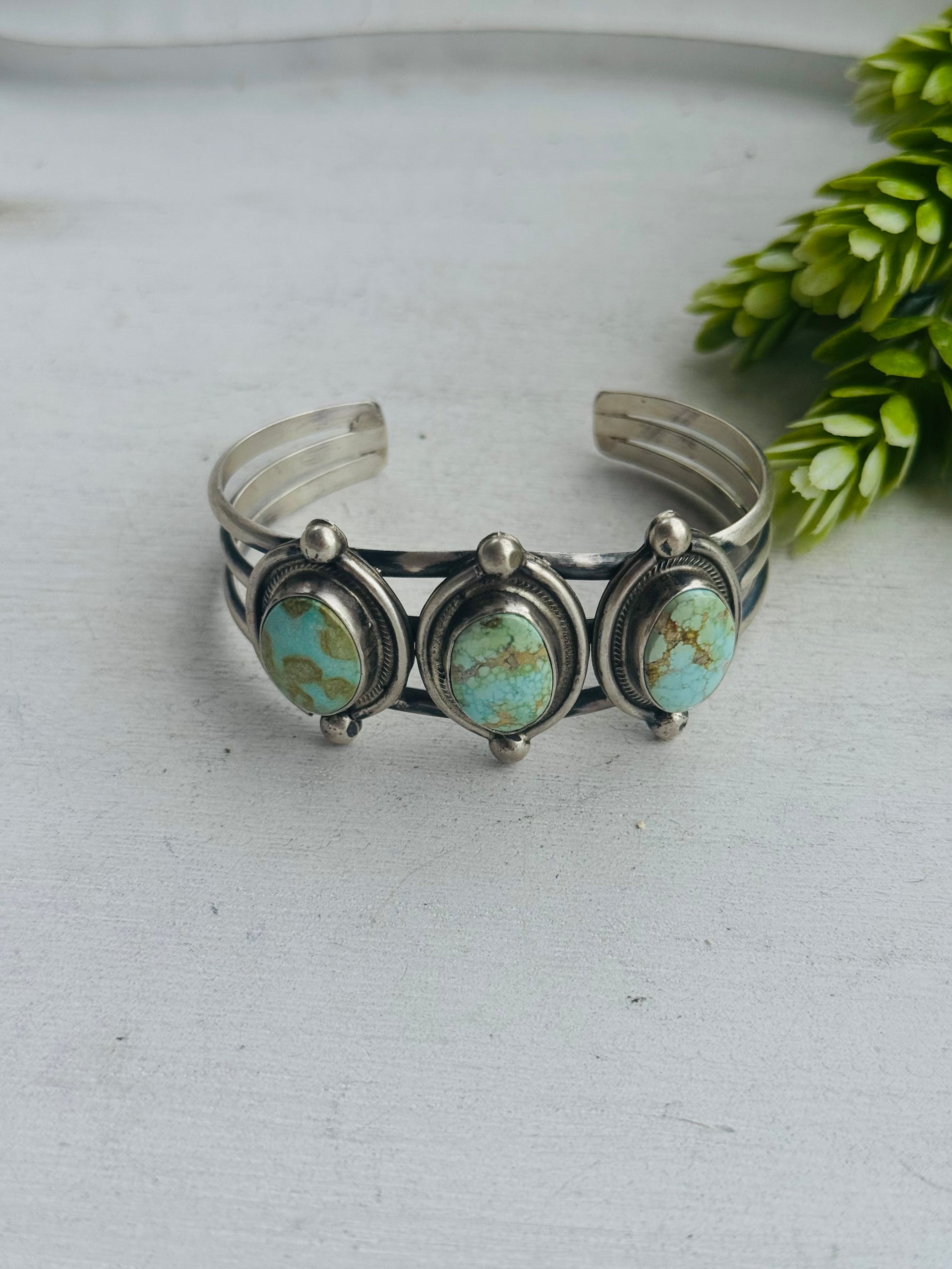 Navajo Made Sonoran Gold Turquoise & Sterling Silver Cuff Bracelet