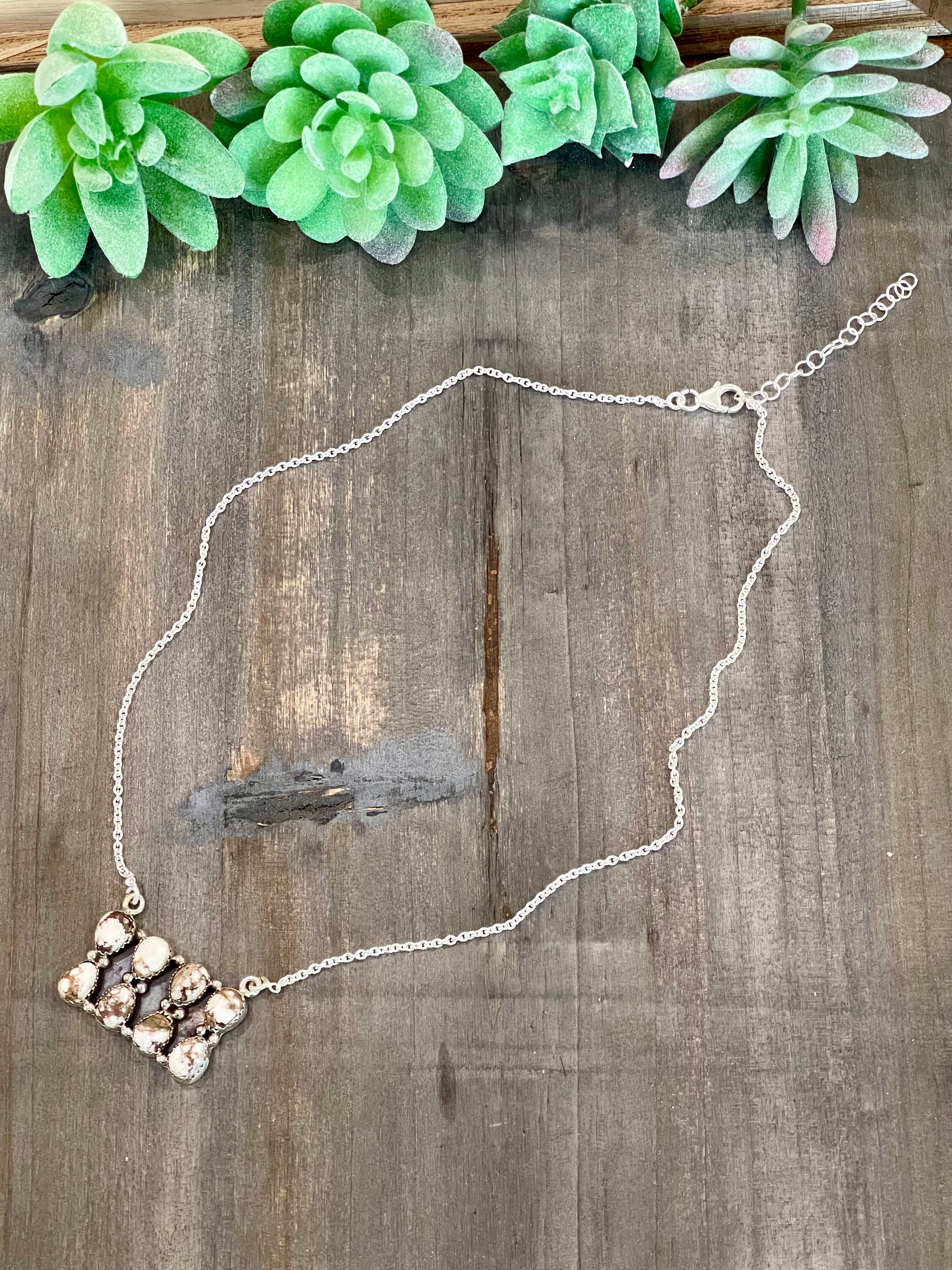 Southwest Handmade Wild Horse & Sterling Silver Cluster Bar Necklace